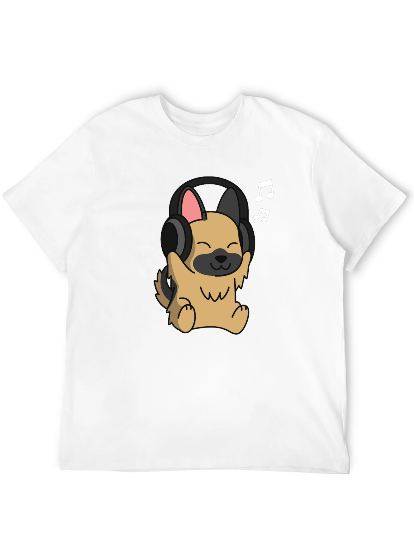 Dog with Headphones Graphic Tee - Black Cotton T-Shirt