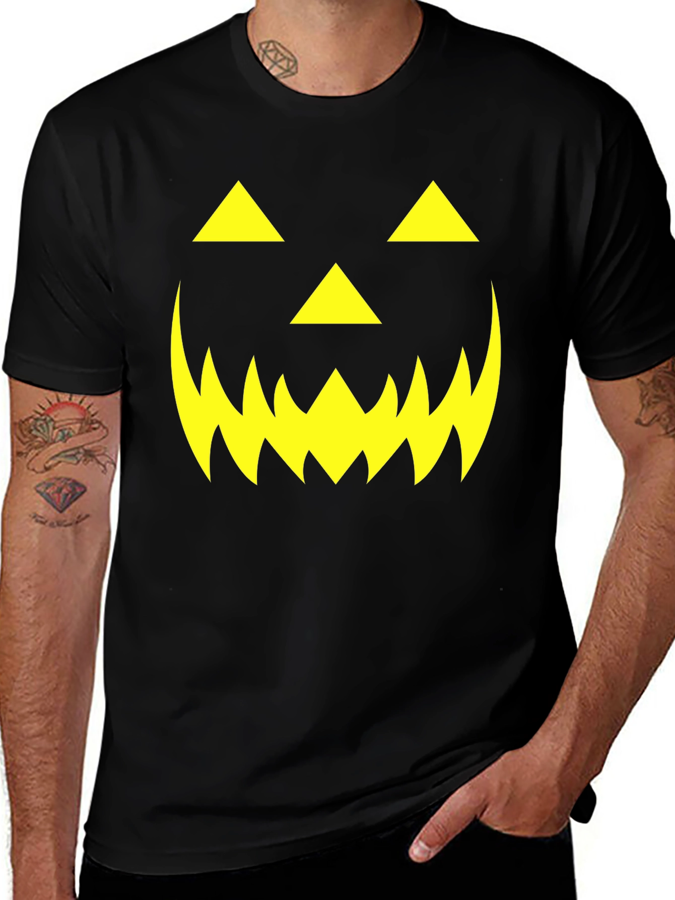 Halloween Pumpkin Face Graphic Tee - Black
