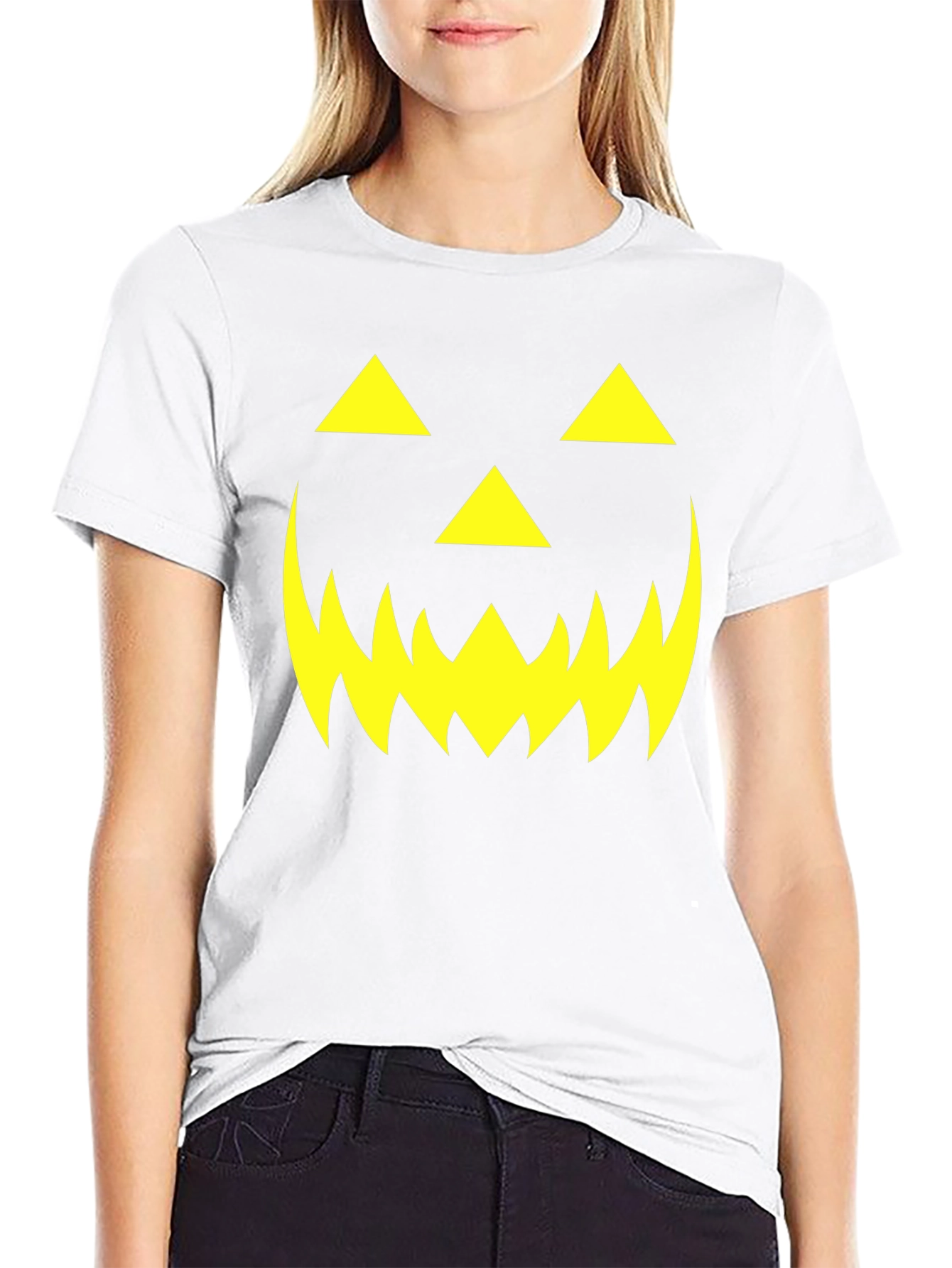 Halloween Pumpkin Face Graphic Tee - Black