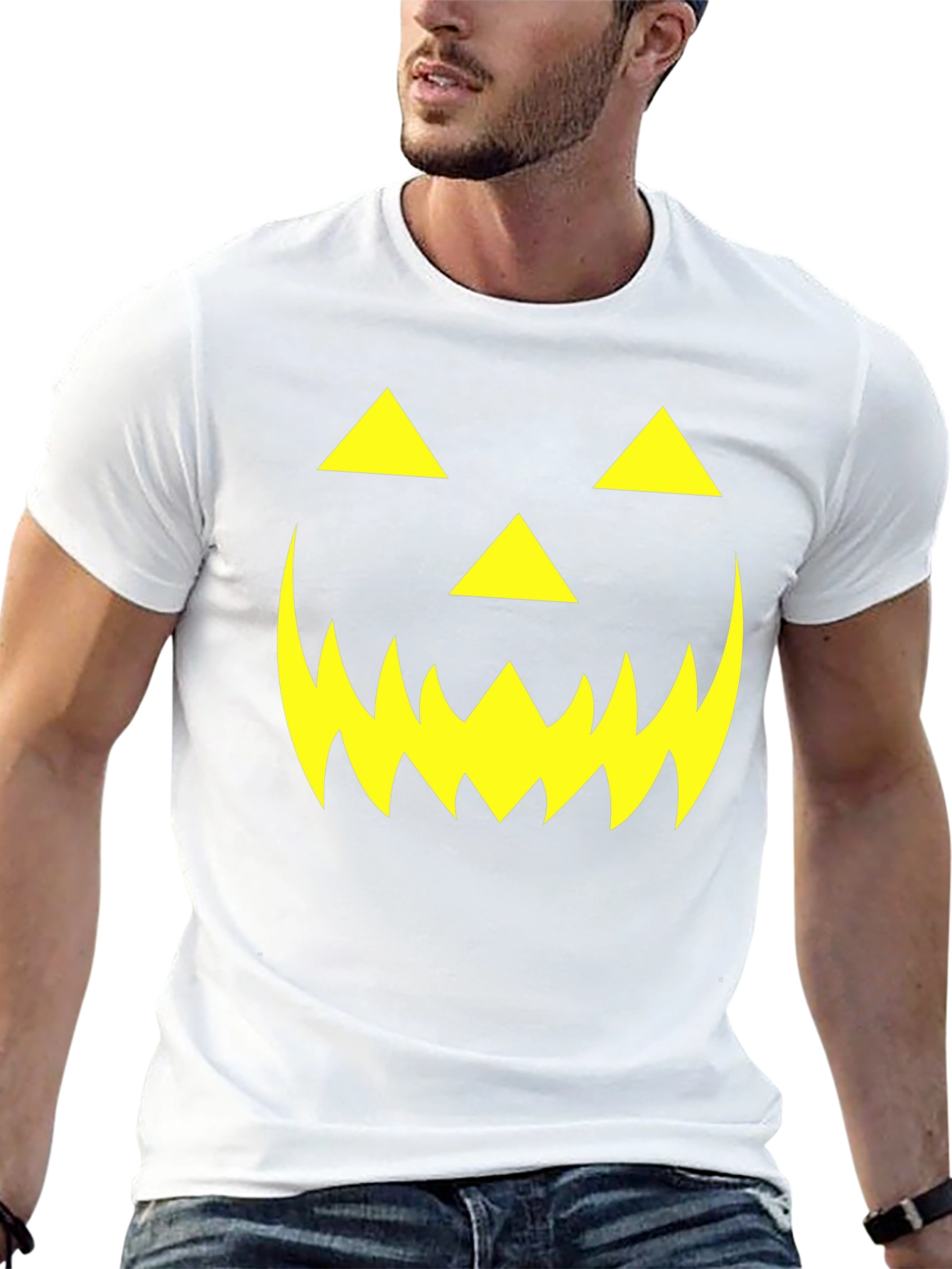 Halloween Pumpkin Face Graphic Tee - Black