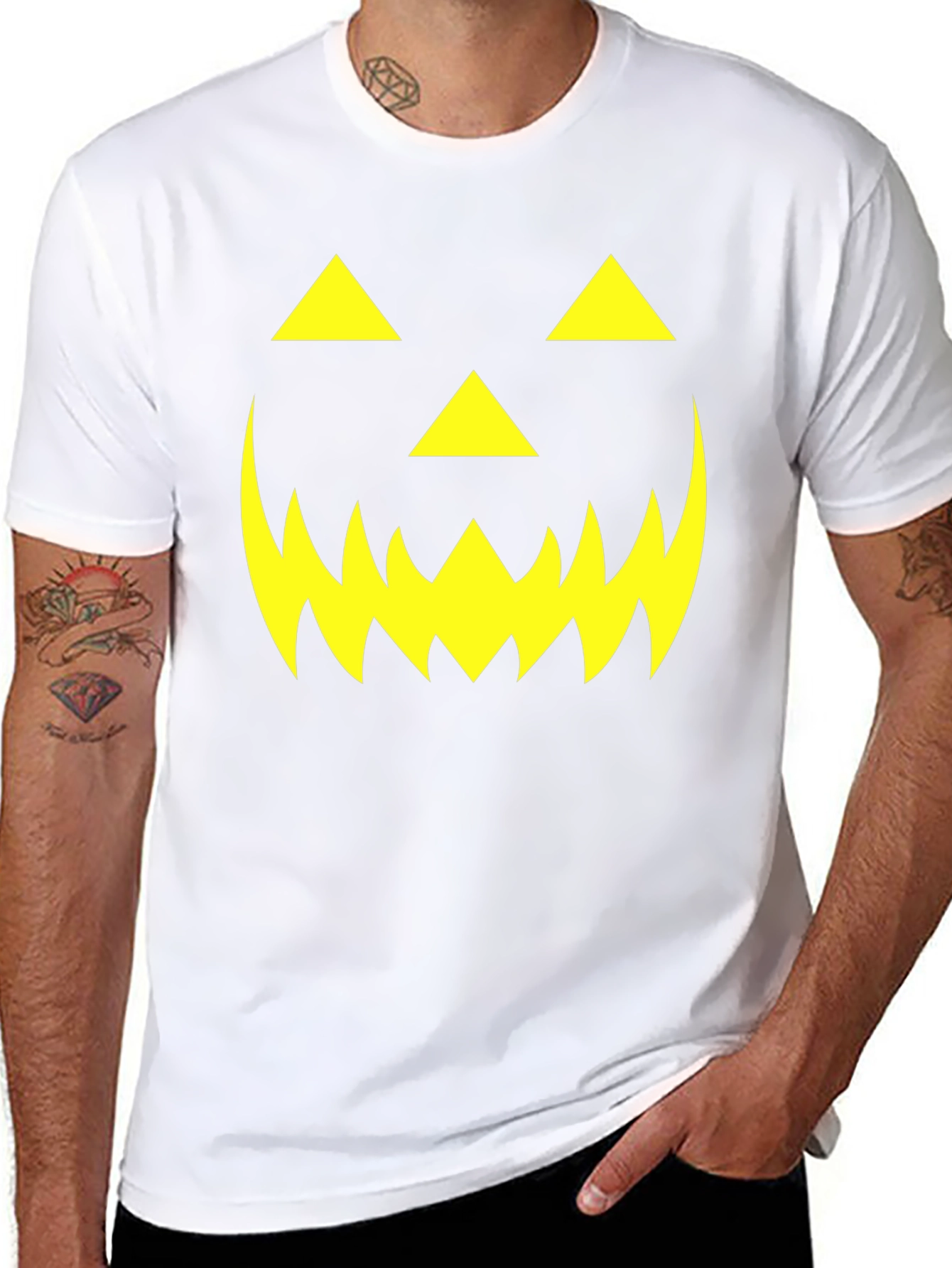 Halloween Pumpkin Face Graphic Tee - Black