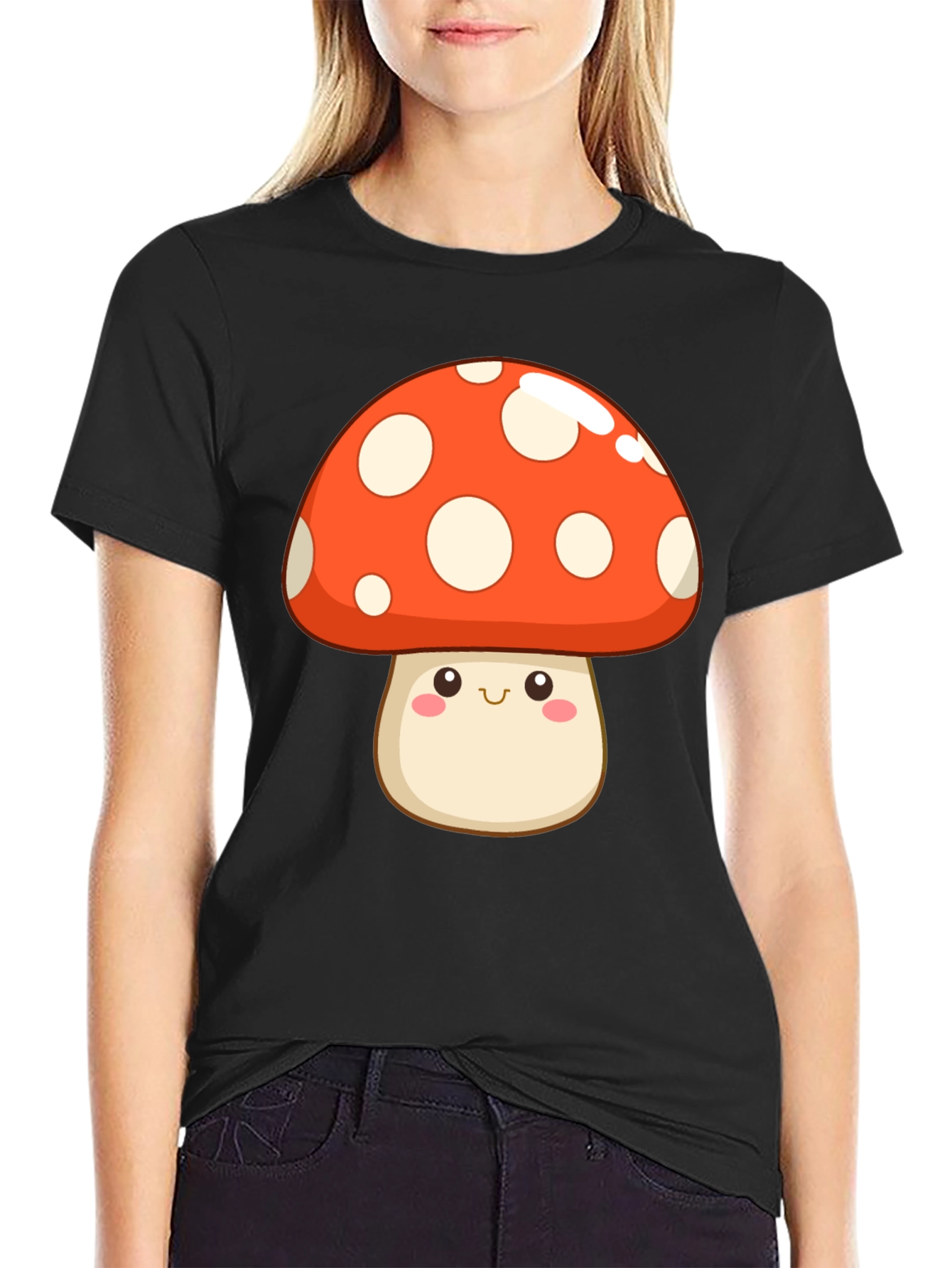 Kawaii Mushroom Graphic Tee - Black
