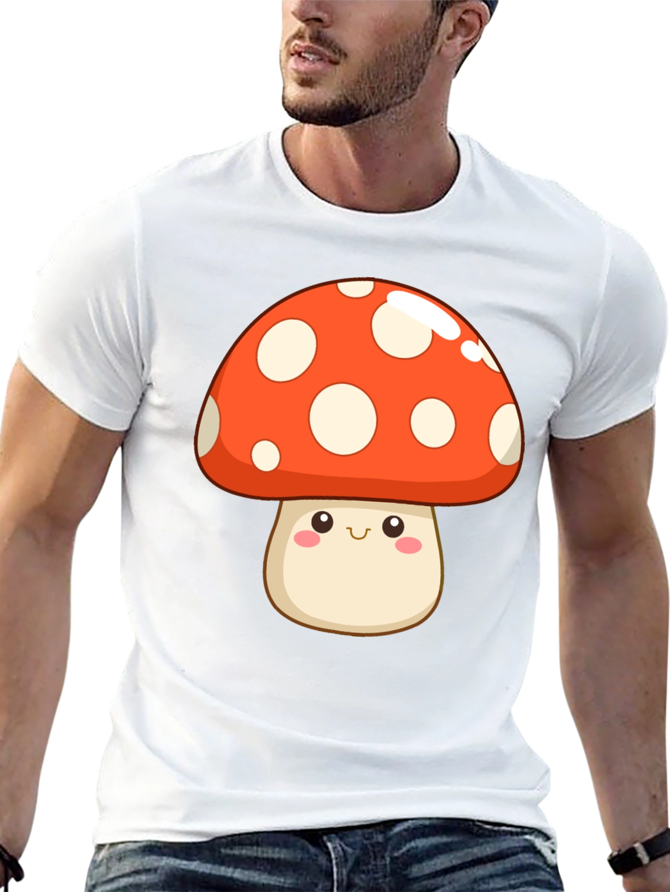 Kawaii Mushroom Graphic Tee - Black