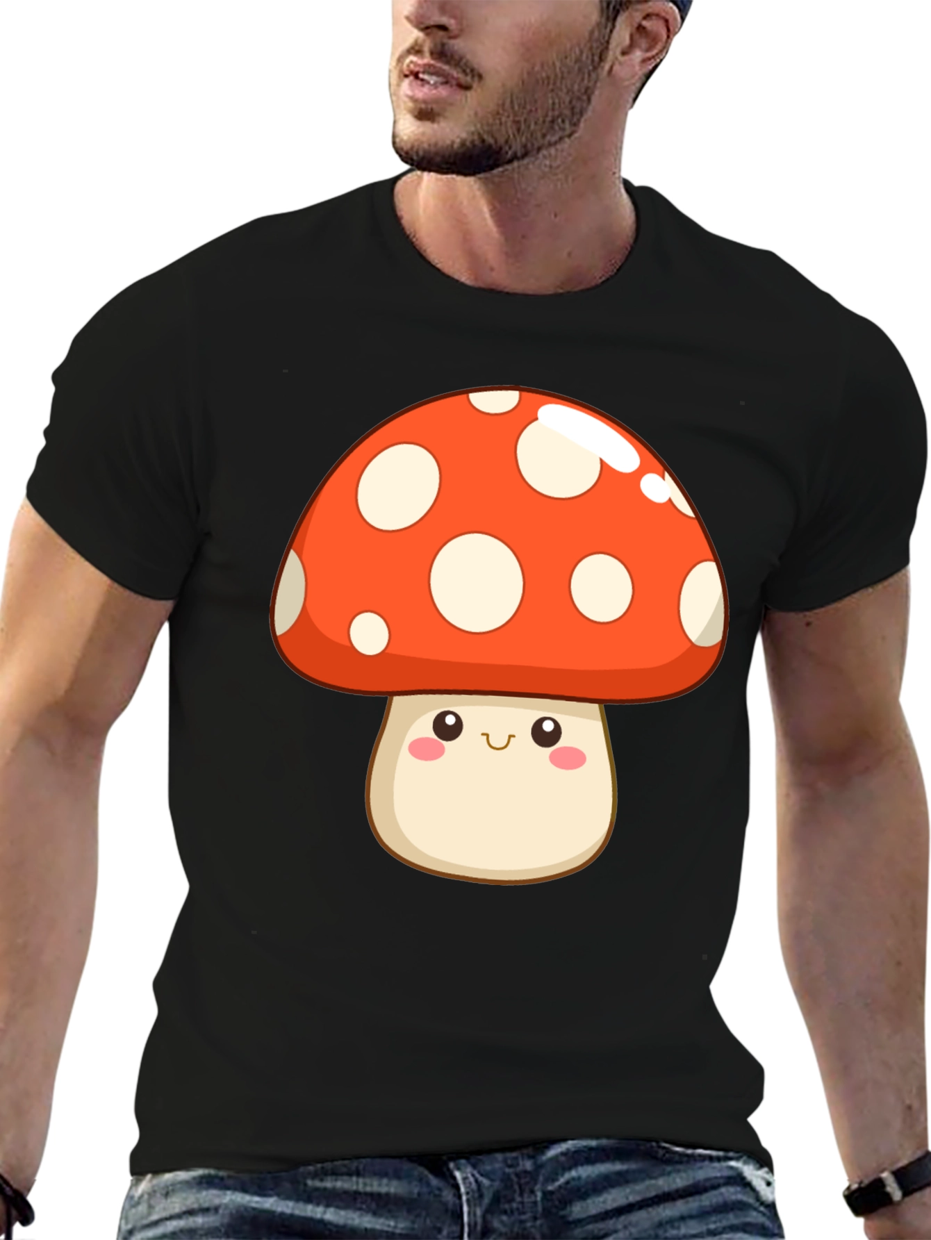 Kawaii Mushroom Graphic Tee - Black