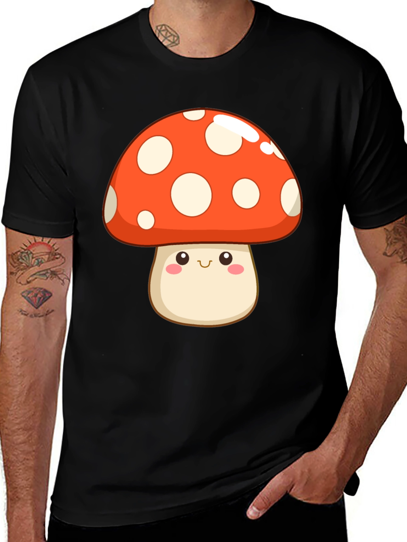 Kawaii Mushroom Graphic Tee - Black