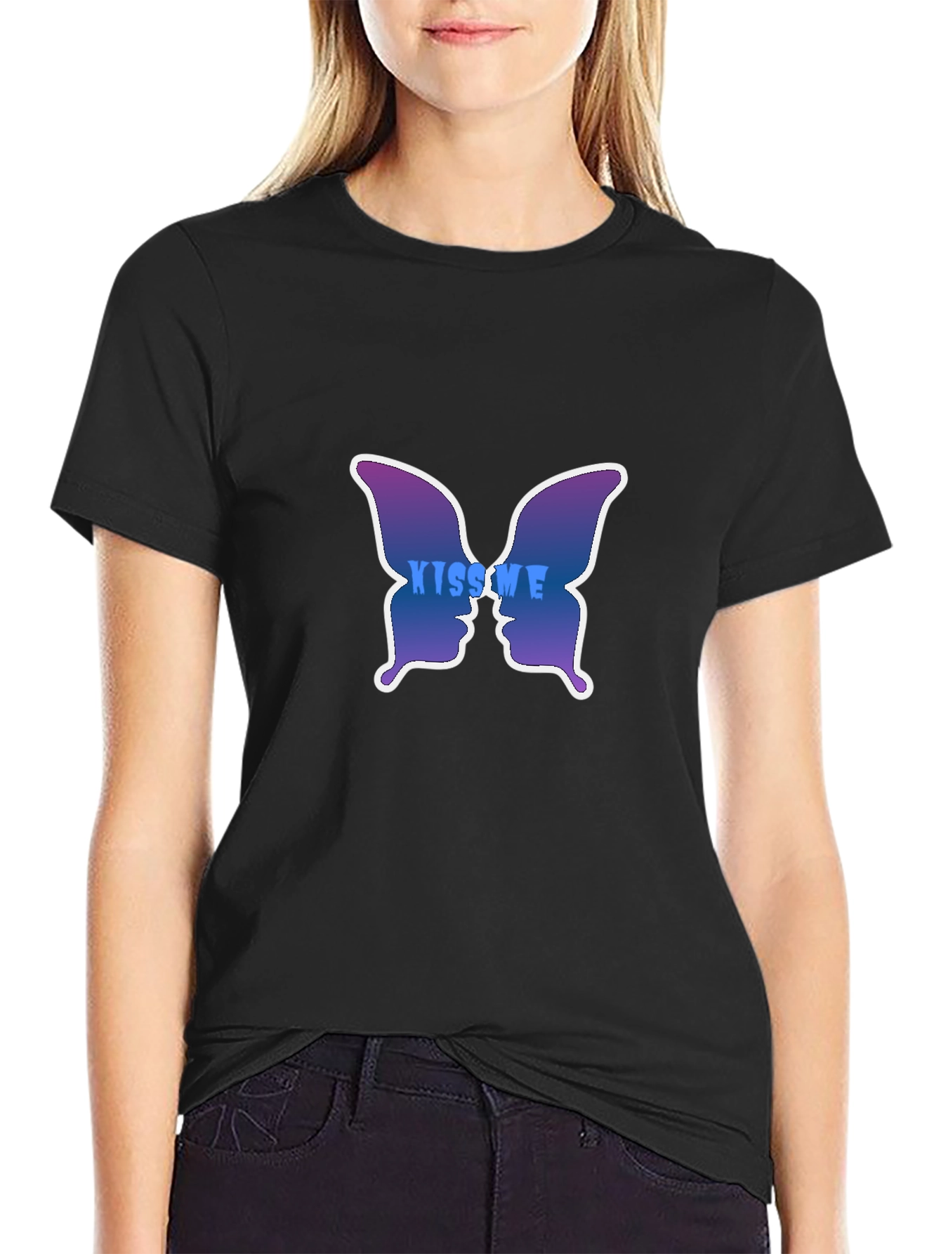 Kiss Me Butterfly Graphic Tee - Stylish Black T-Shirt