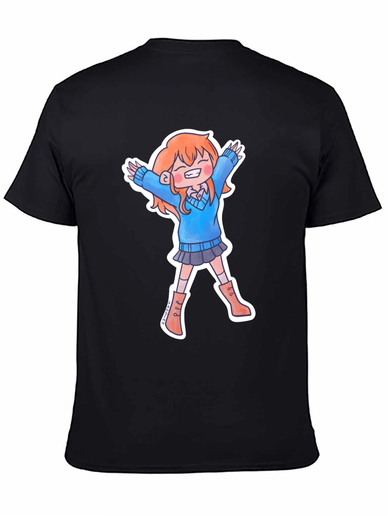 Cute Anime Girl Black T-Shirt