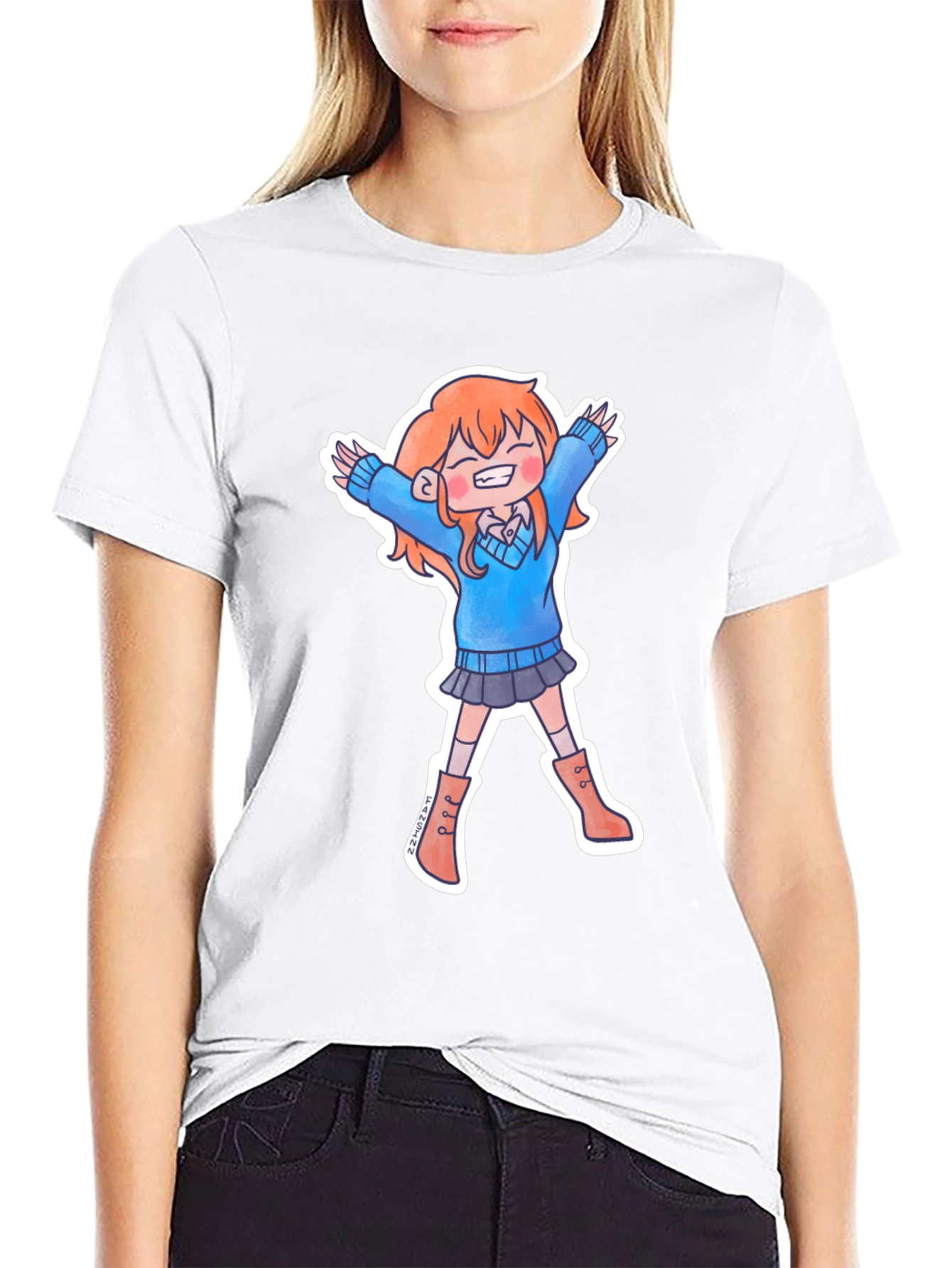 Cute Anime Girl Black T-Shirt
