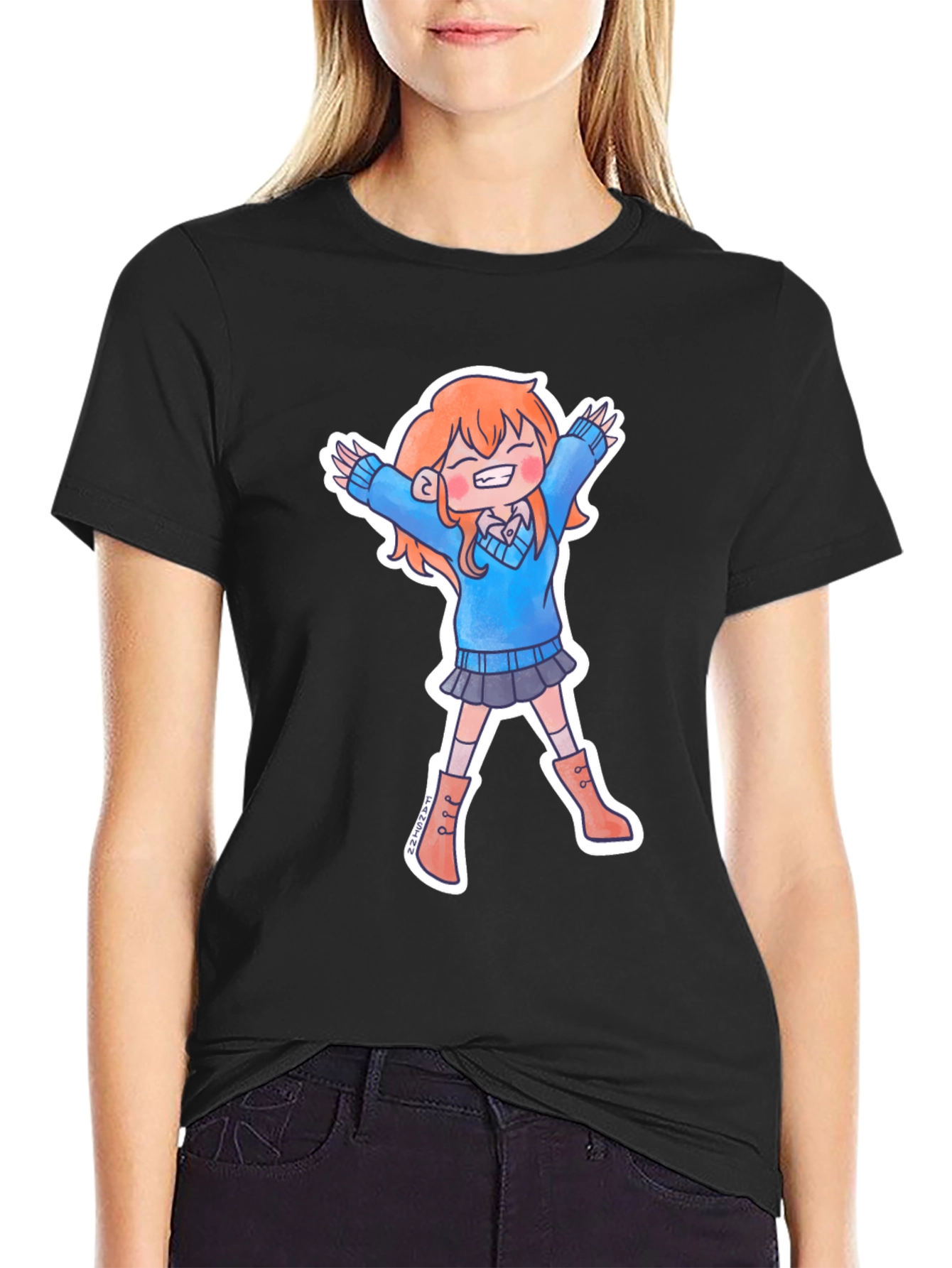 Cute Anime Girl Black T-Shirt