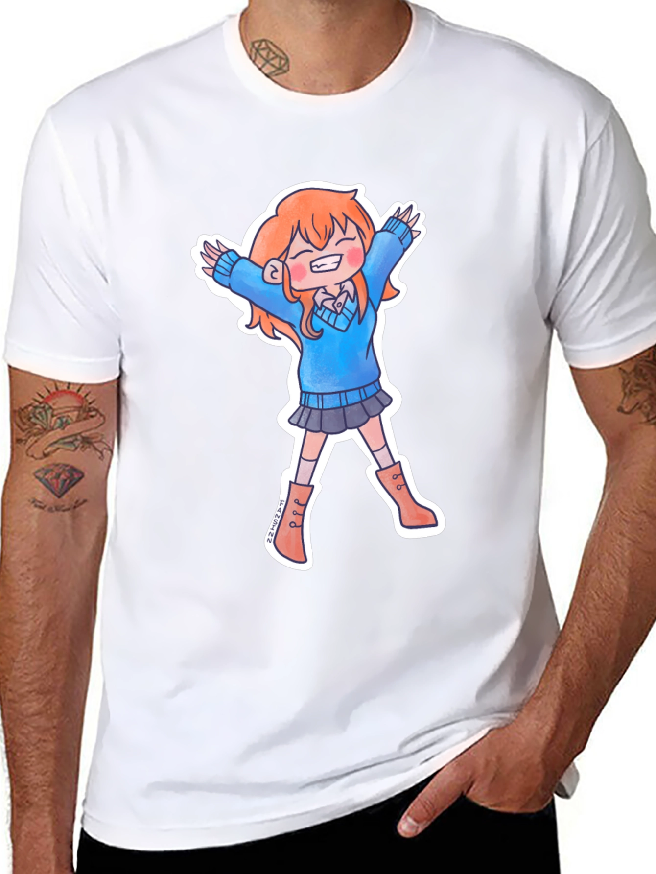 Cute Anime Girl Black T-Shirt