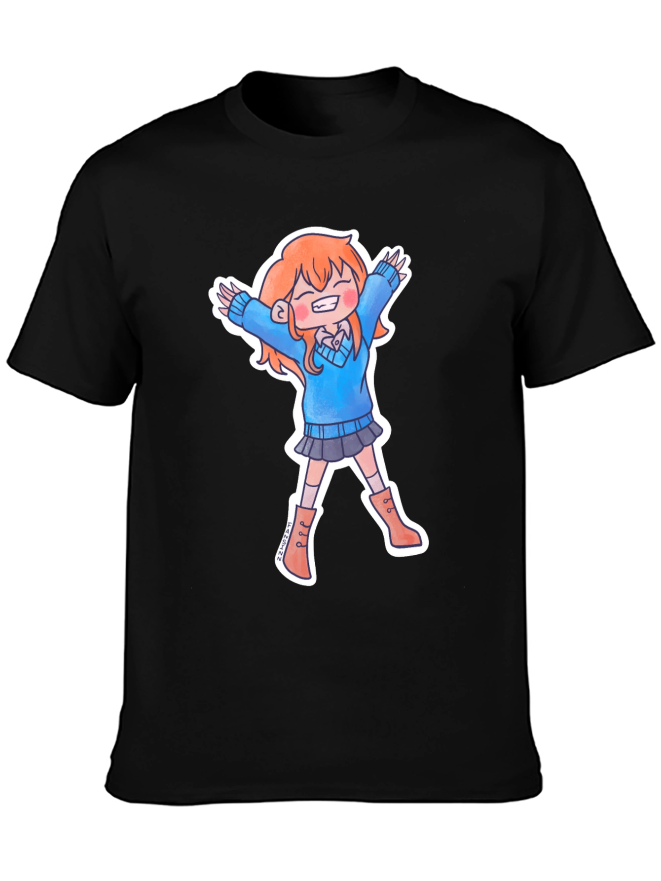 Cute Anime Girl Black T-Shirt