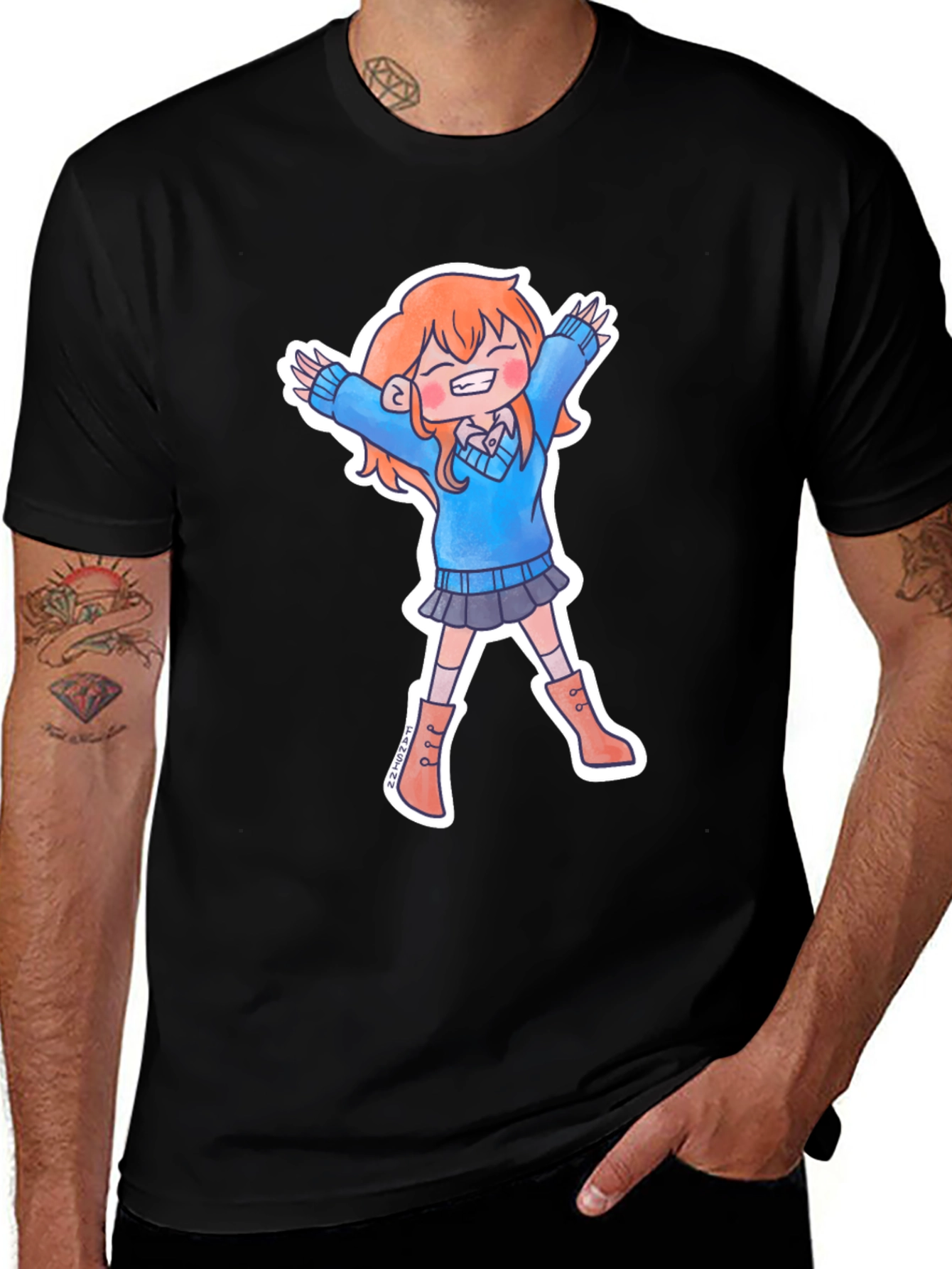 Cute Anime Girl Black T-Shirt