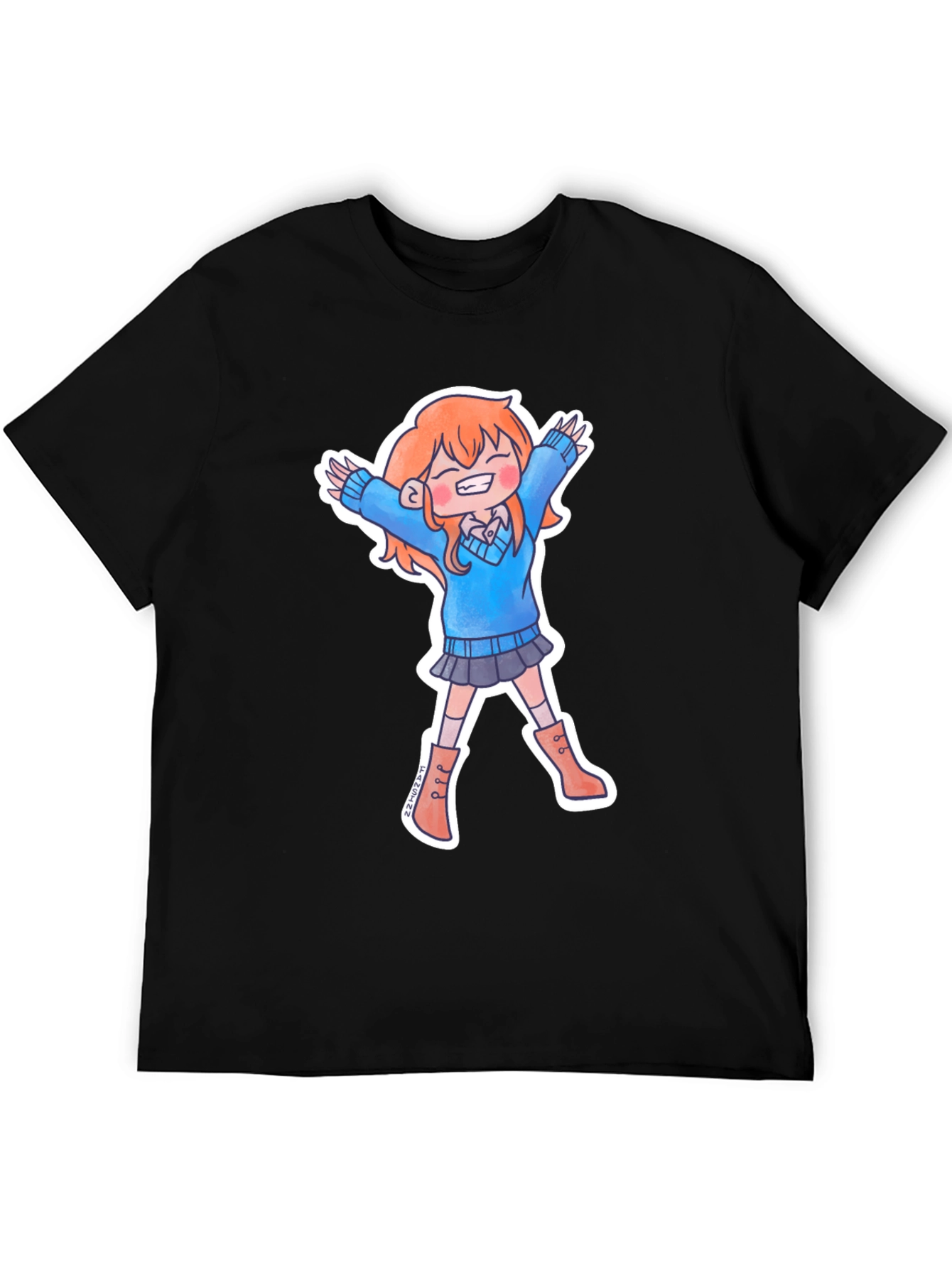 Cute Anime Girl Black T-Shirt