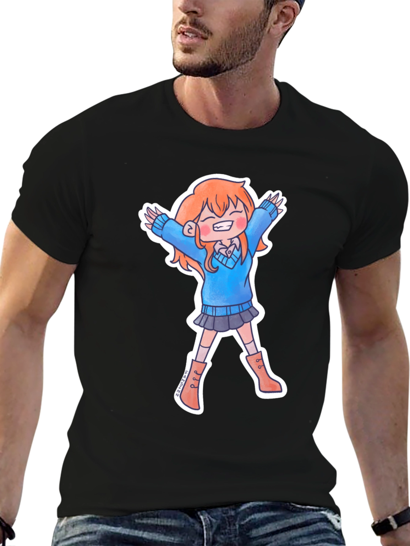 Cute Anime Girl Black T-Shirt