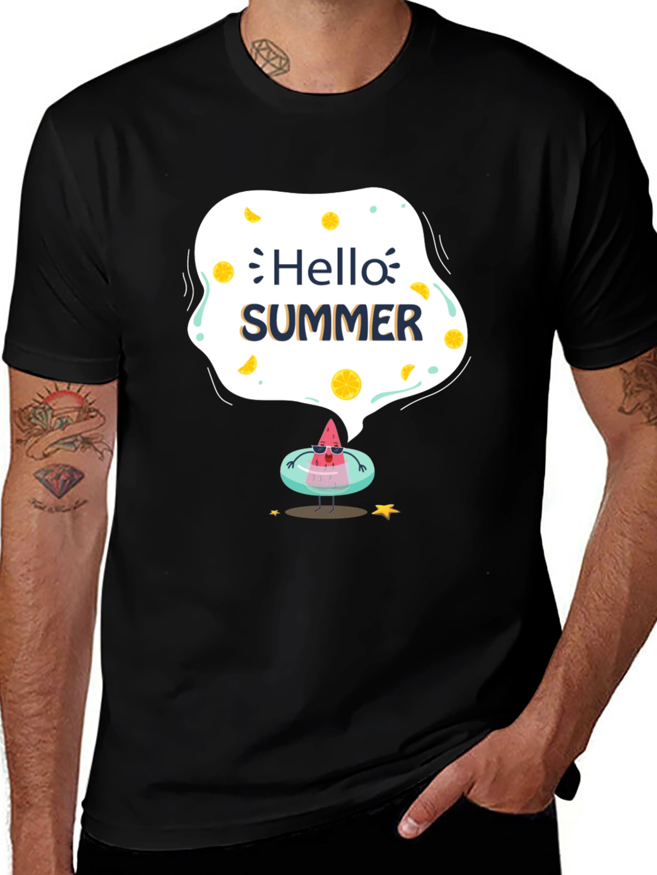 Hello Summer Black Graphic T-Shirt