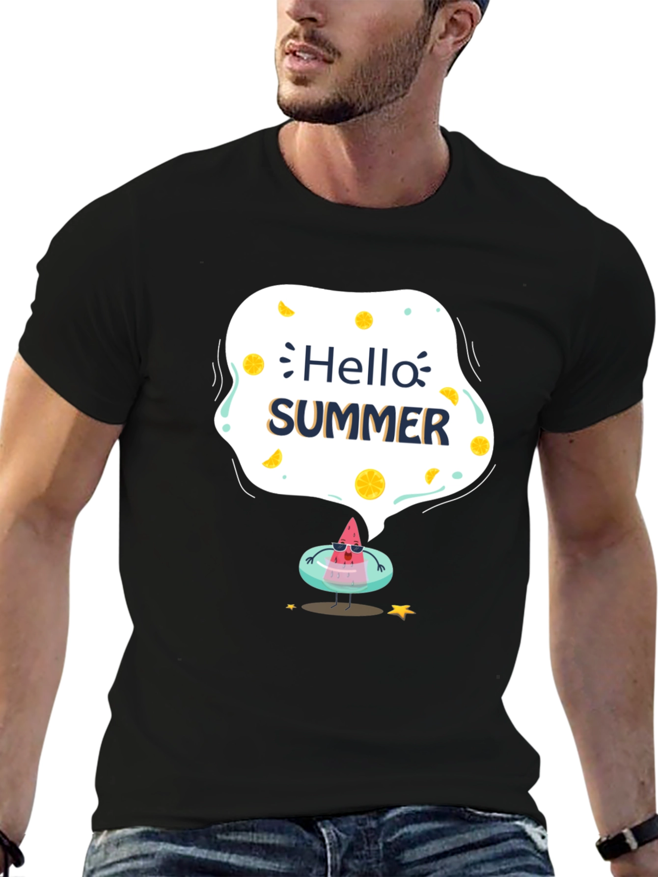 Hello Summer Black Graphic T-Shirt