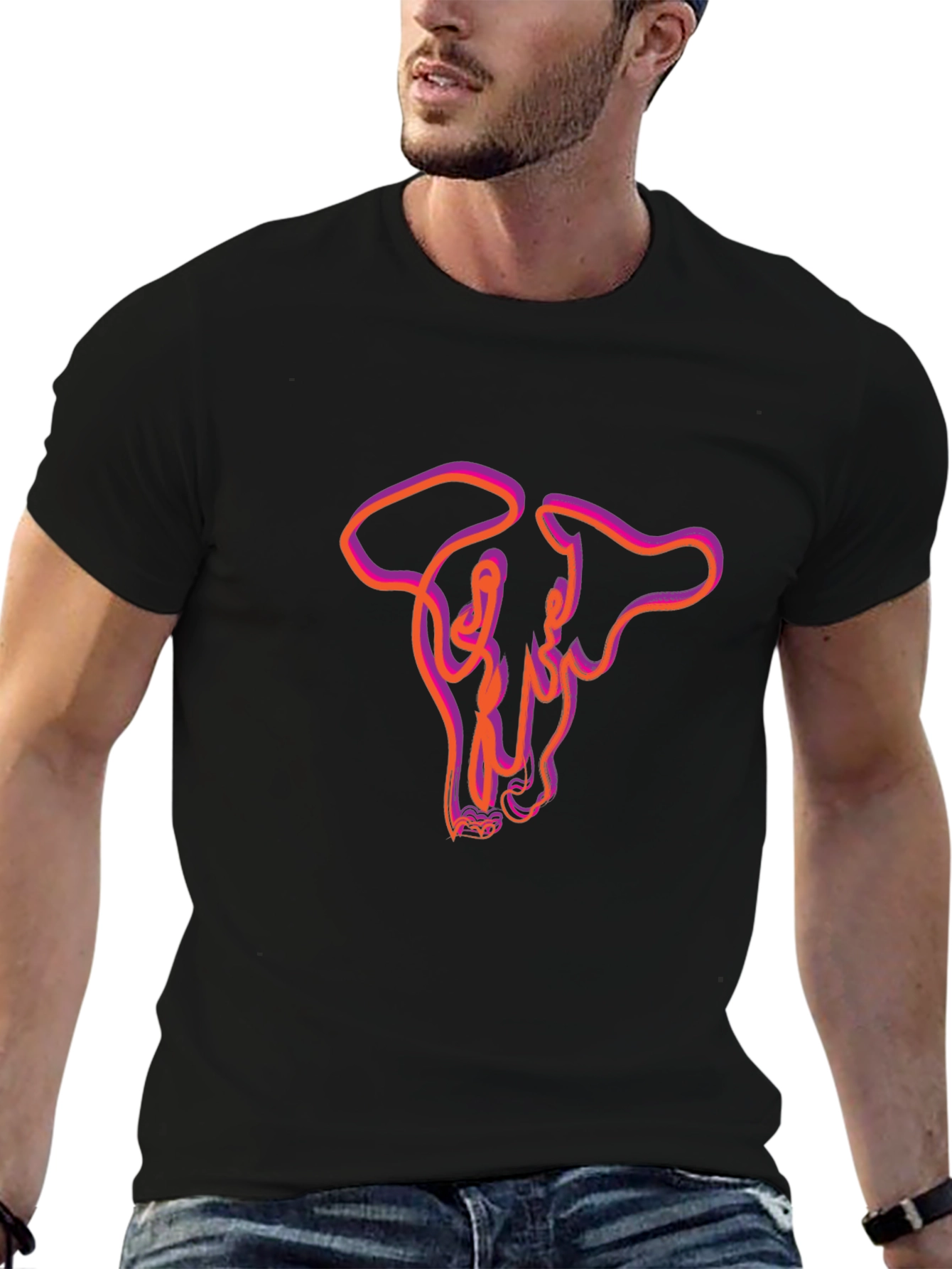 Abstract Bull Skull Graphic Tee - Mens Black T-Shirt