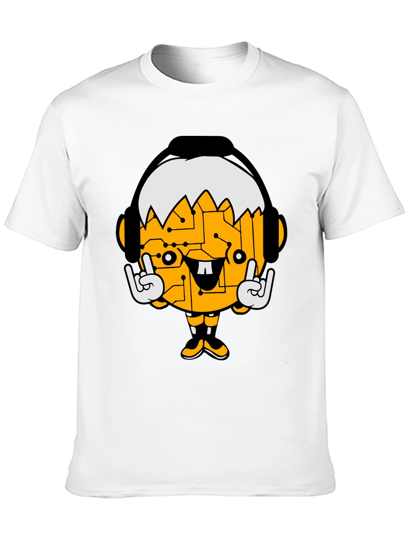 Tech Head Cartoon Graphic Black T-Shirt