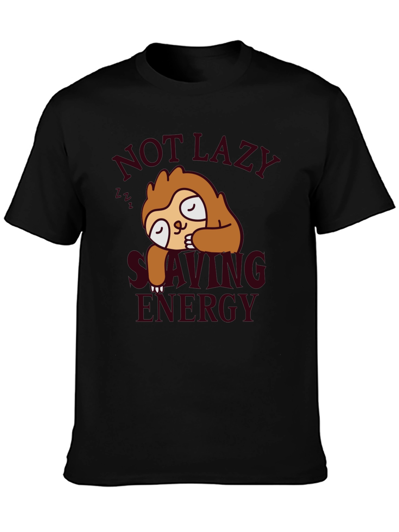 Sloth Not Lazy Saving Energy Black T-Shirt