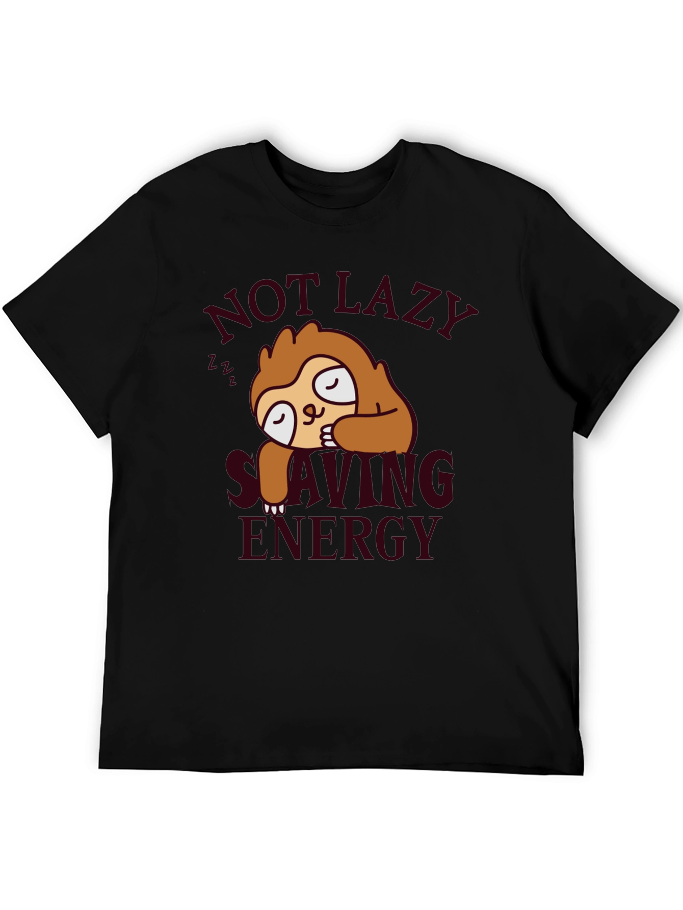 Sloth Not Lazy Saving Energy Black T-Shirt