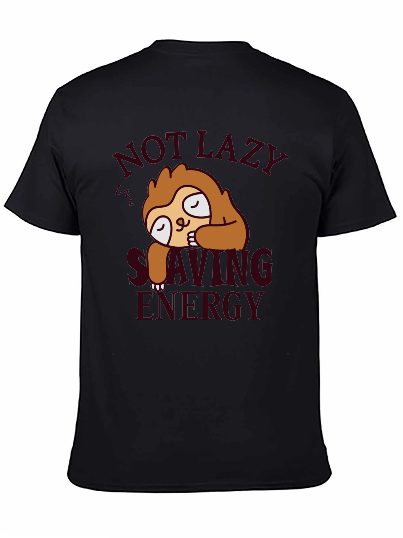 Sloth Not Lazy Saving Energy Black T-Shirt