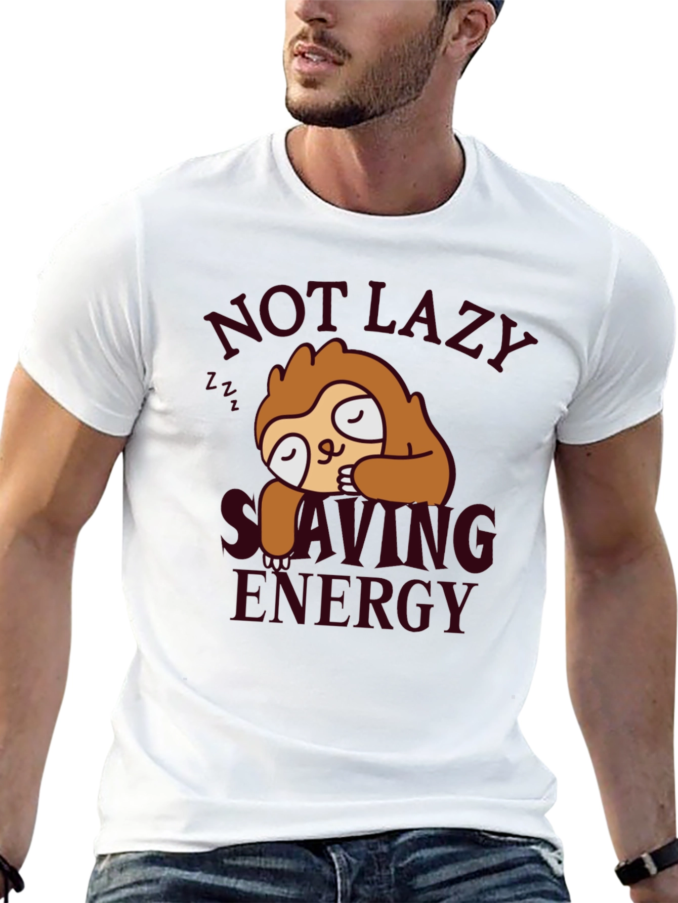 Sloth Not Lazy Saving Energy Black T-Shirt