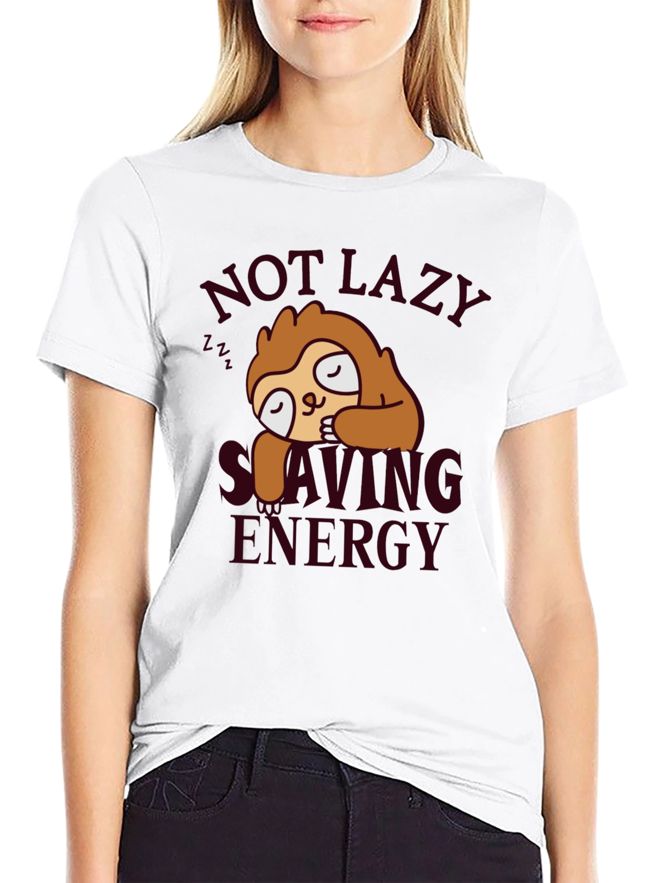Sloth Not Lazy Saving Energy Black T-Shirt
