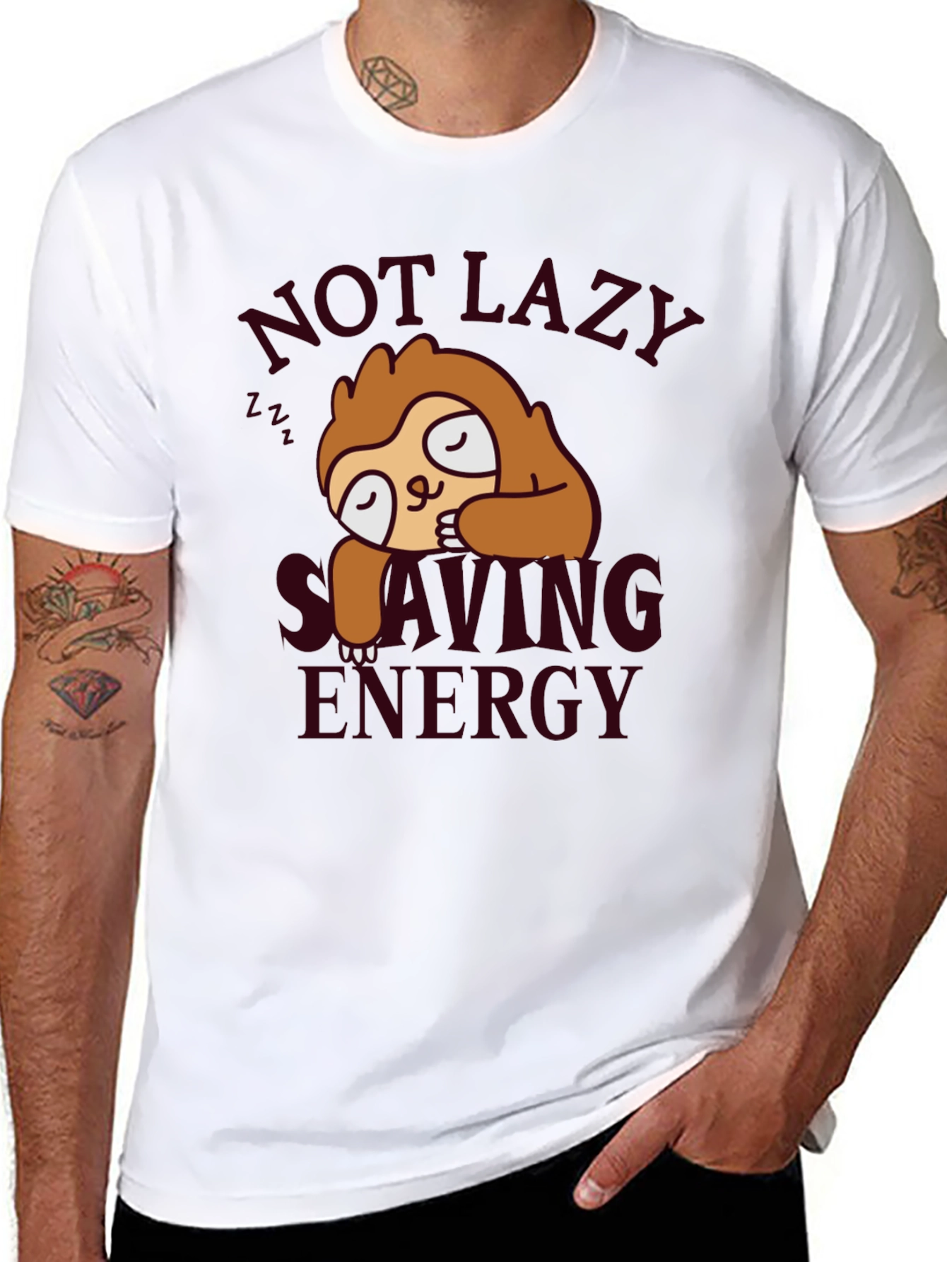 Sloth Not Lazy Saving Energy Black T-Shirt