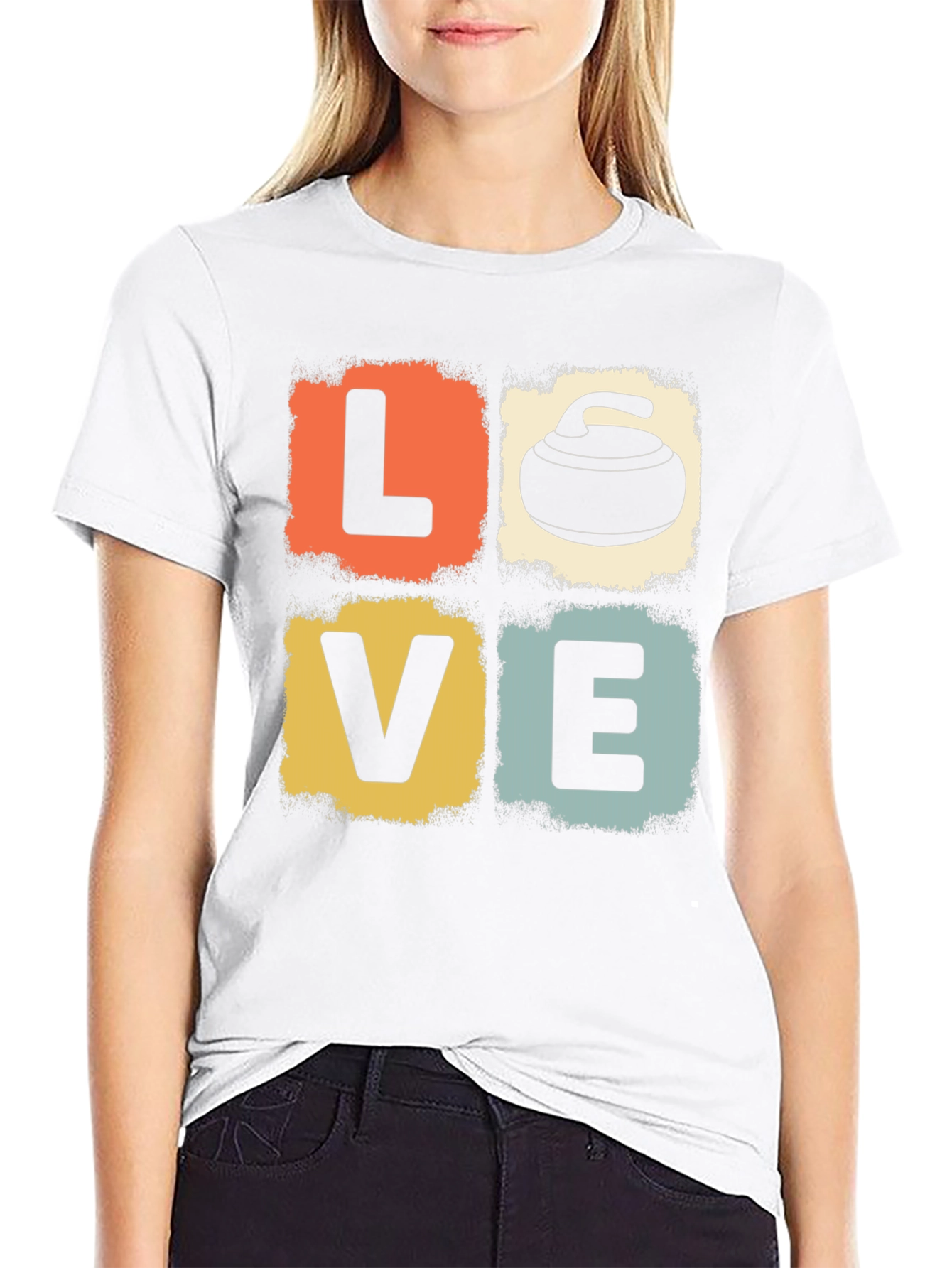 LOVE Curling Graphic Tee - Retro Design