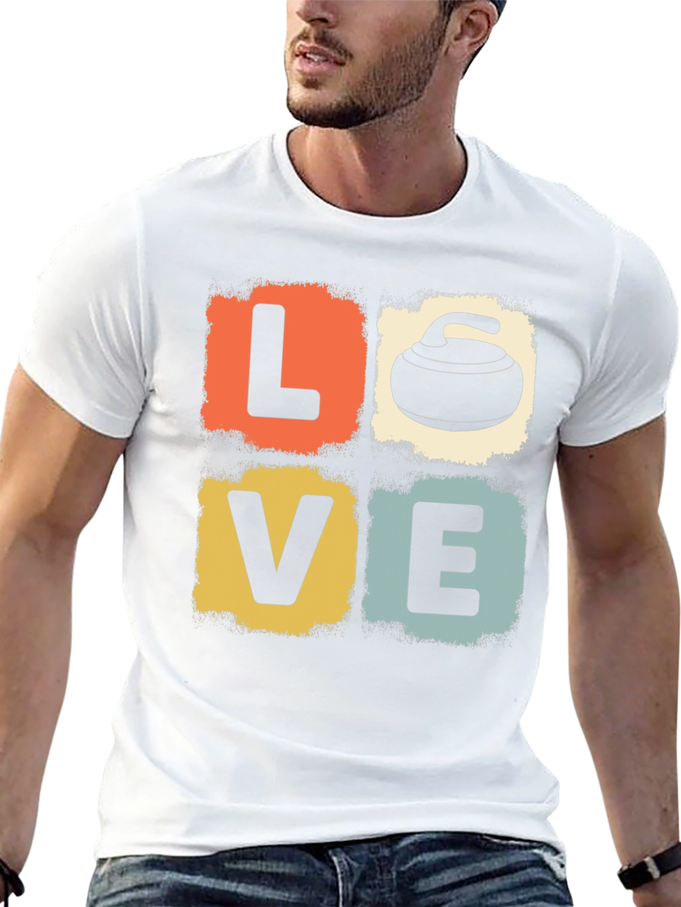 LOVE Curling Graphic Tee - Retro Design