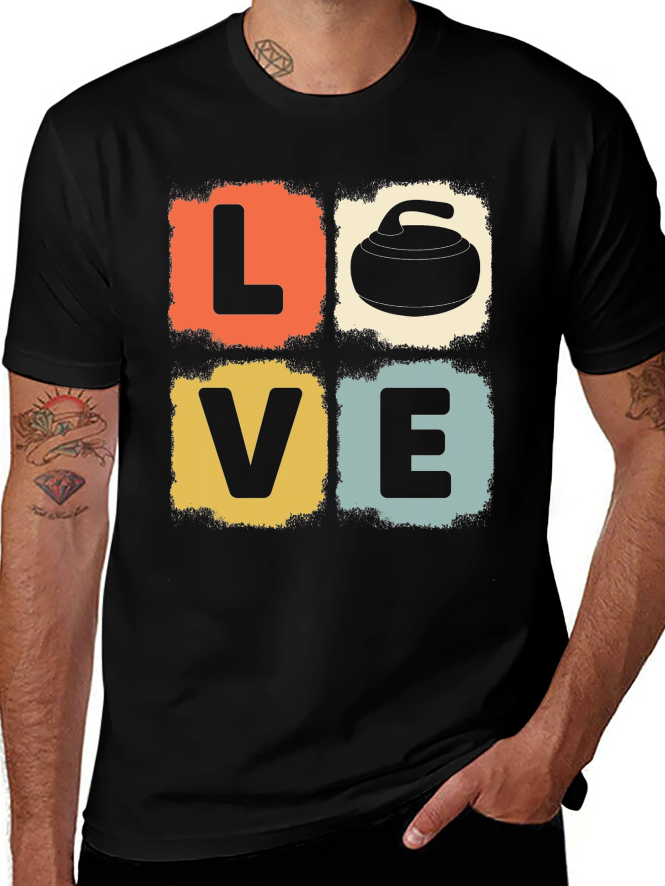 LOVE Curling Graphic Tee - Retro Design
