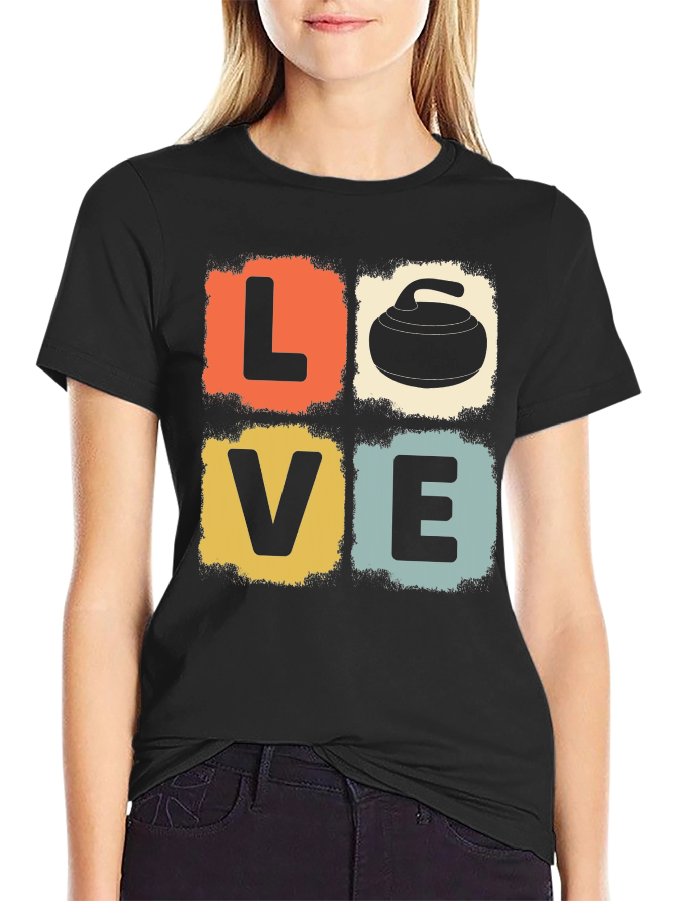 LOVE Curling Graphic Tee - Retro Design