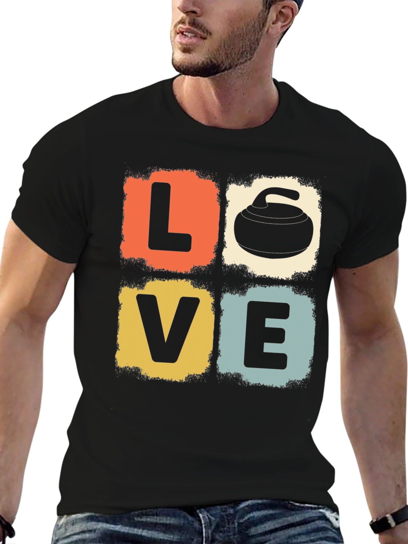 LOVE Curling Graphic Tee - Retro Design