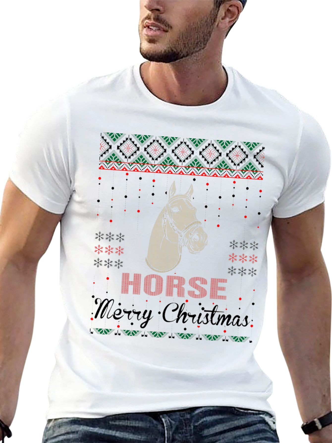 Horse Ugly Christmas Sweater Style Graphic Tee