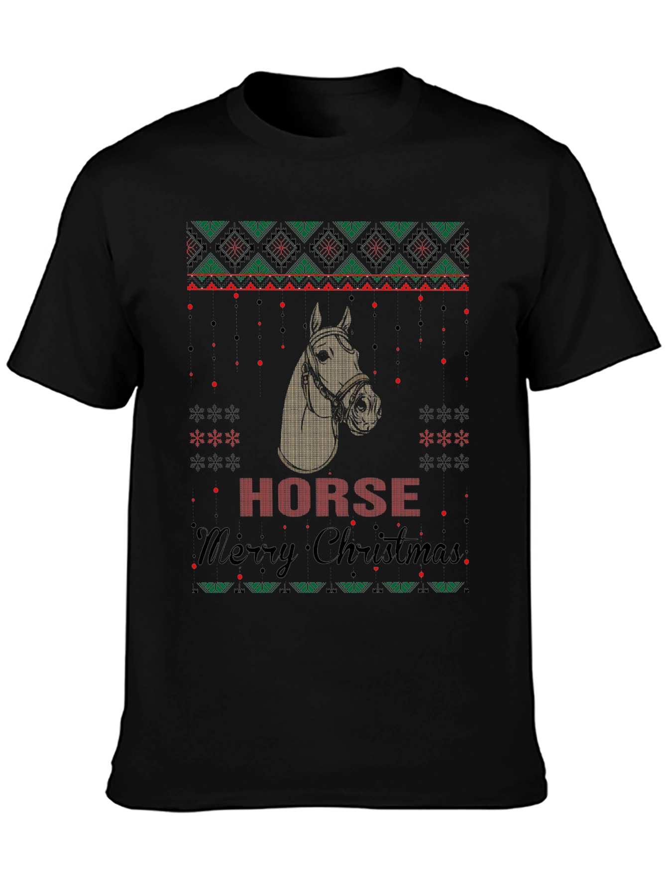 Horse Ugly Christmas Sweater Style Graphic Tee