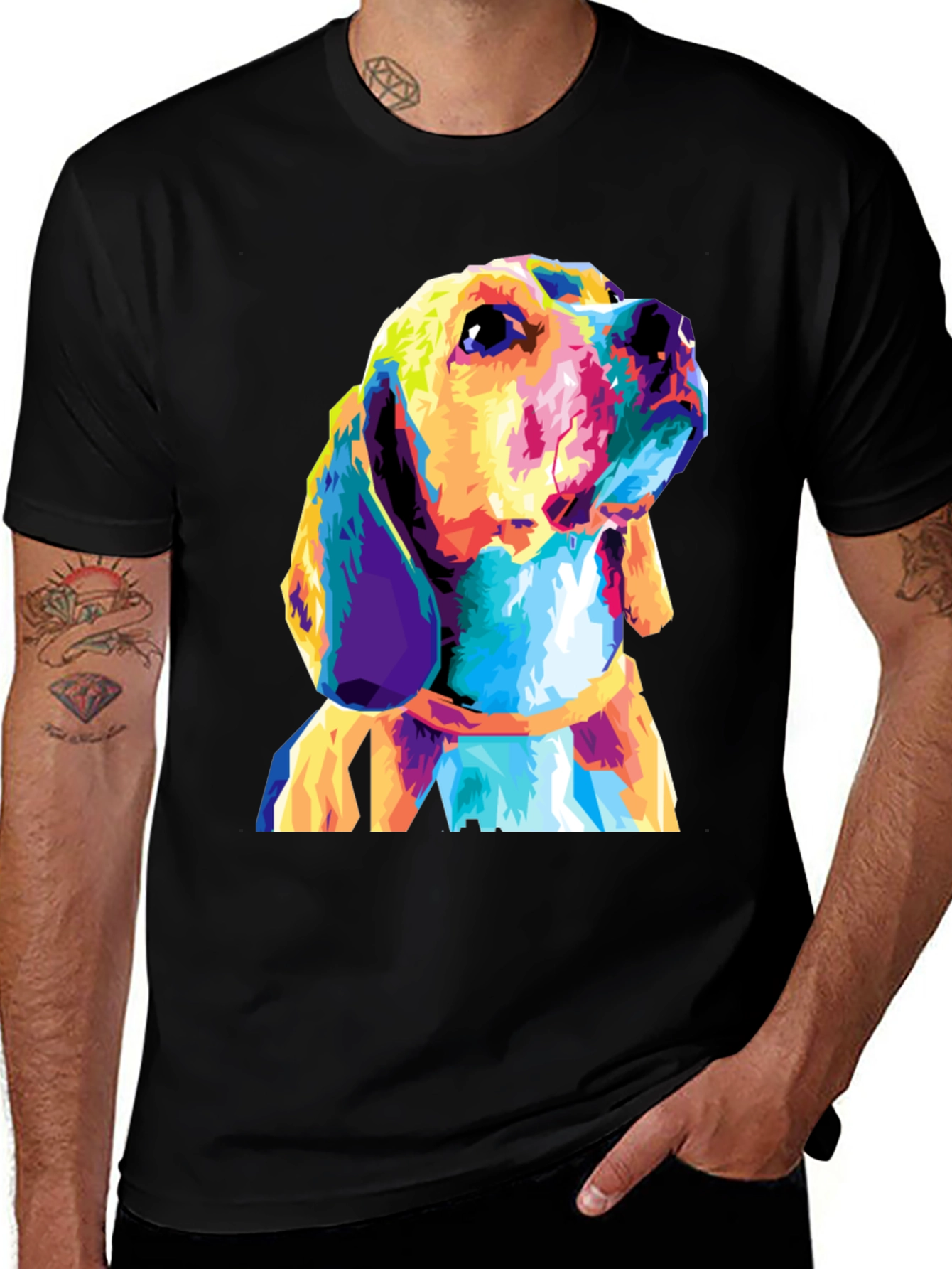 Dog Graphic Print Black T-Shirt