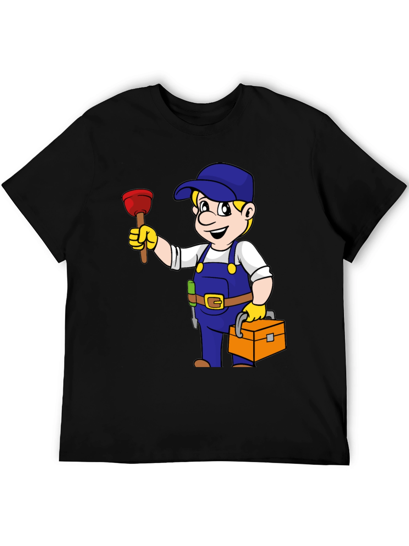 Plumber Cartoon Graphic Black T-Shirt