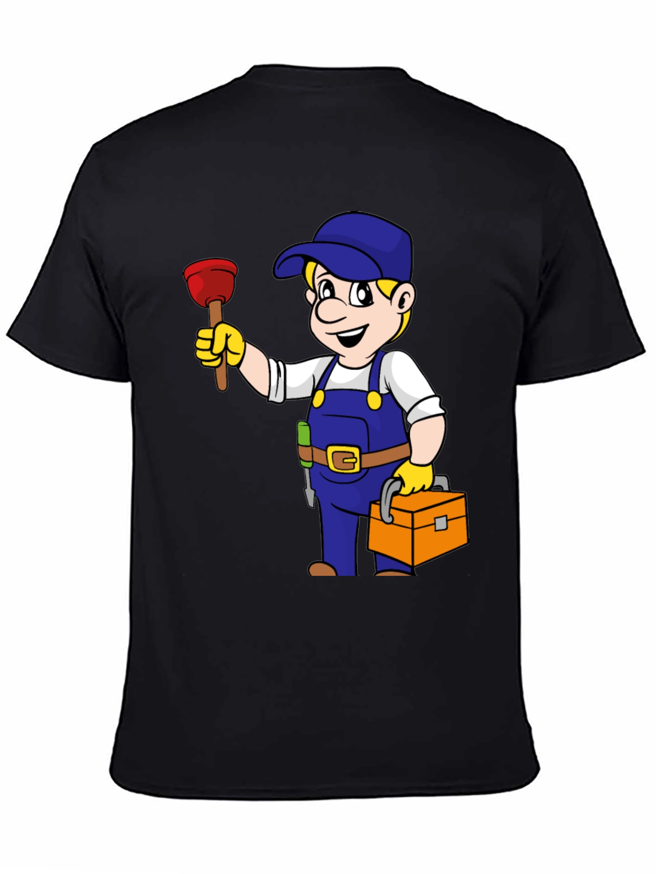 Plumber Cartoon Graphic Black T-Shirt