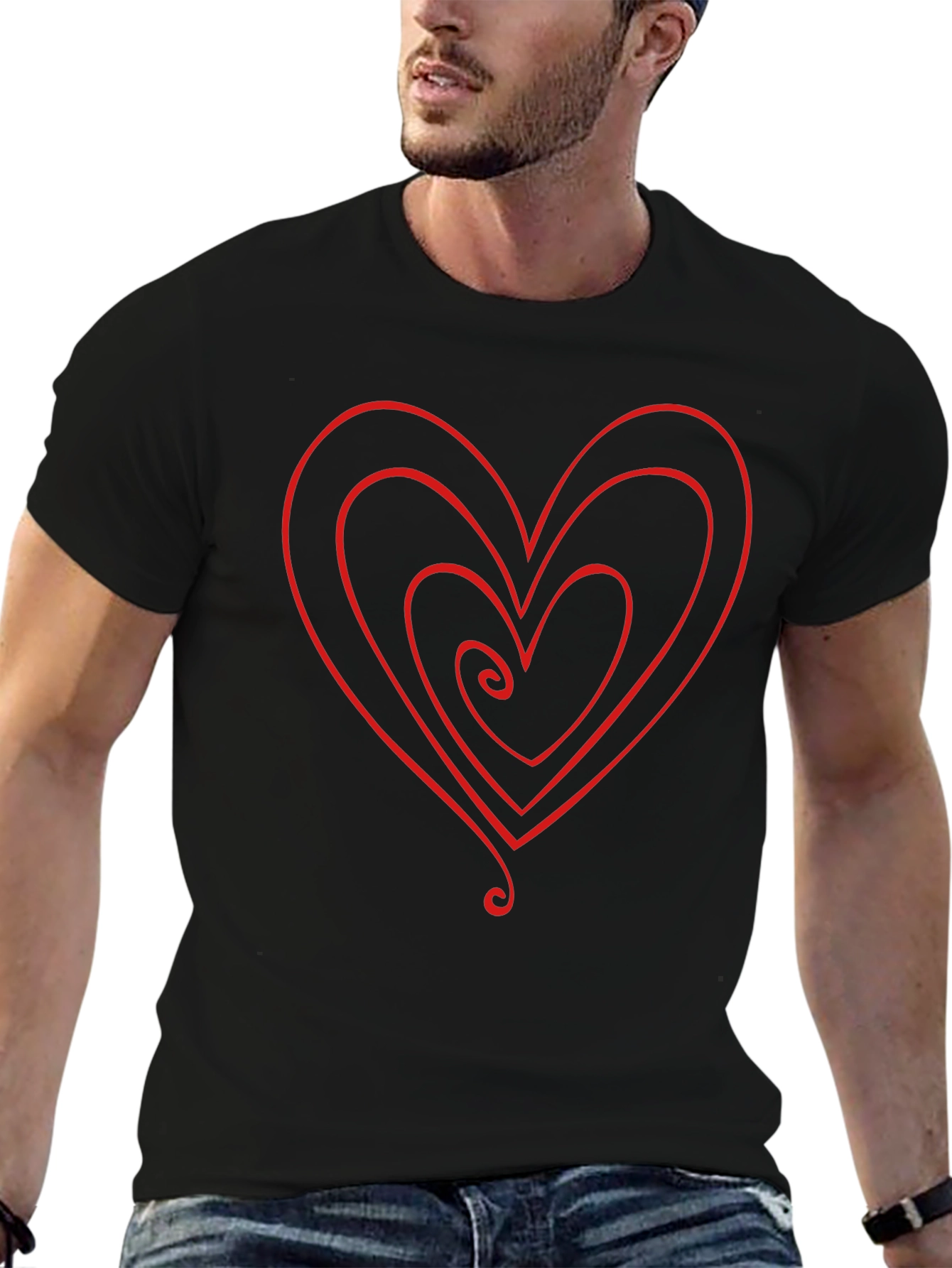 Heartbeat T-Shirt - Stylish Love Design Black Cotton Tee