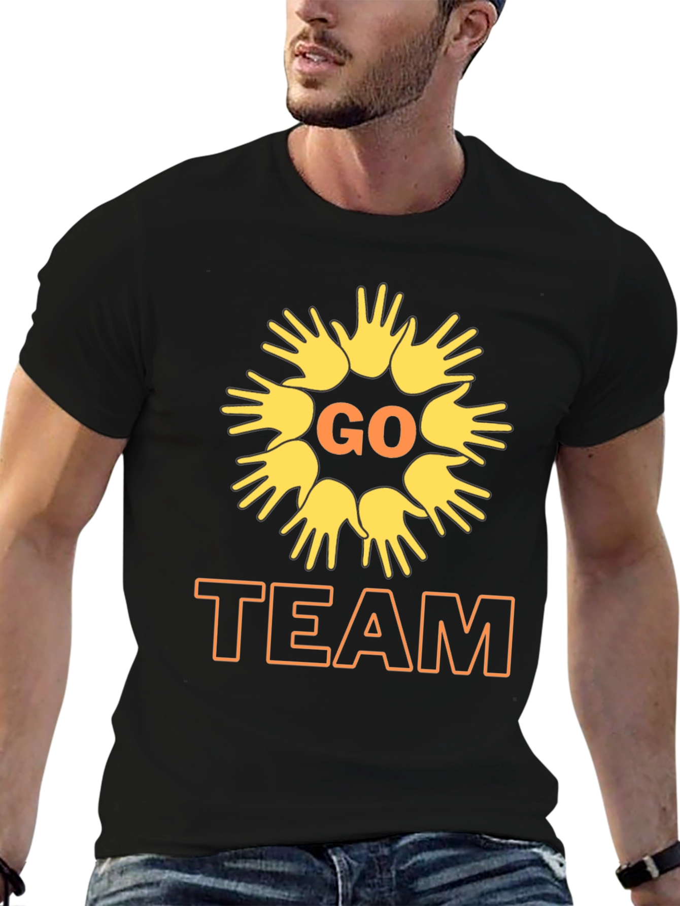 Go Team Black T-Shirt with Graphic Print