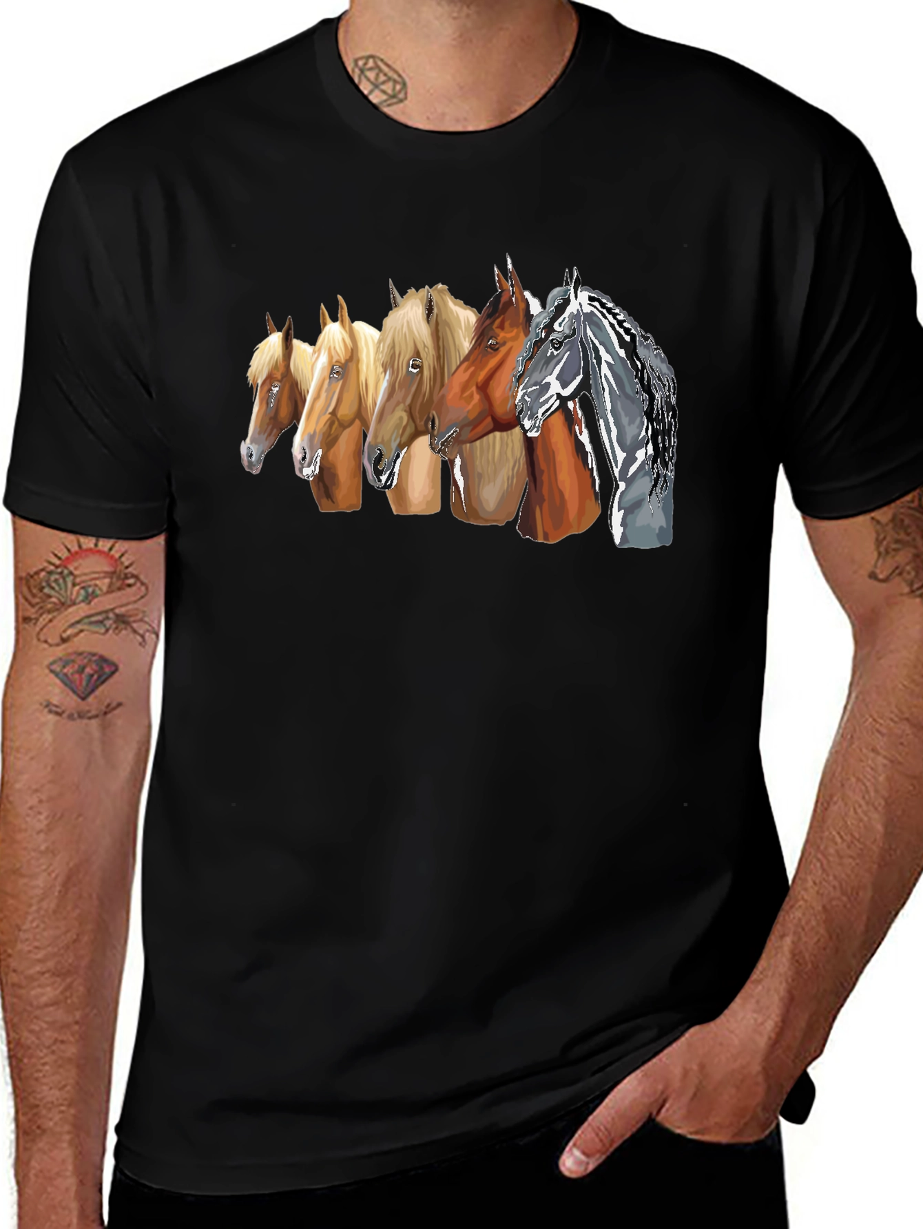 Horse Breeds Graphic Tee - Black Cotton T-Shirt