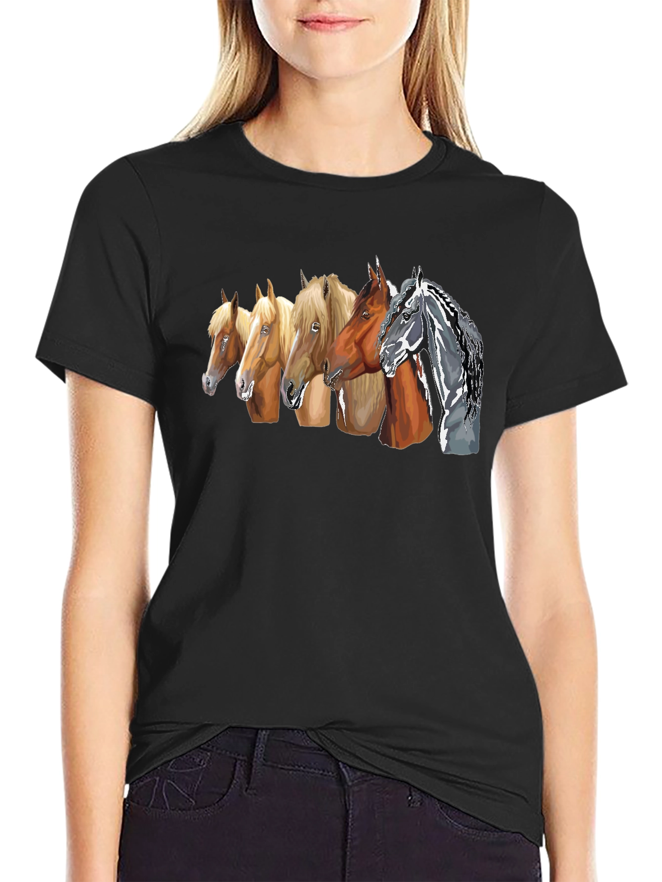 Horse Breeds Graphic Tee - Black Cotton T-Shirt