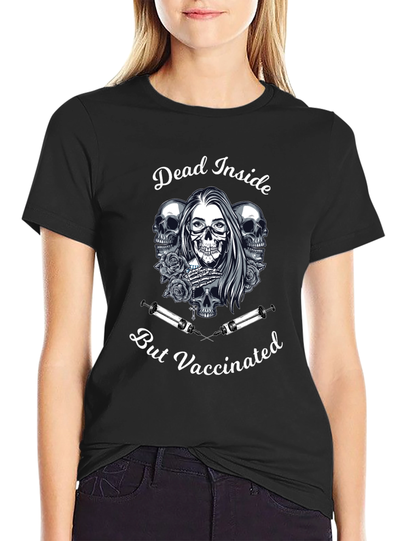 Dead Inside But Vaccinated Black T-Shirt