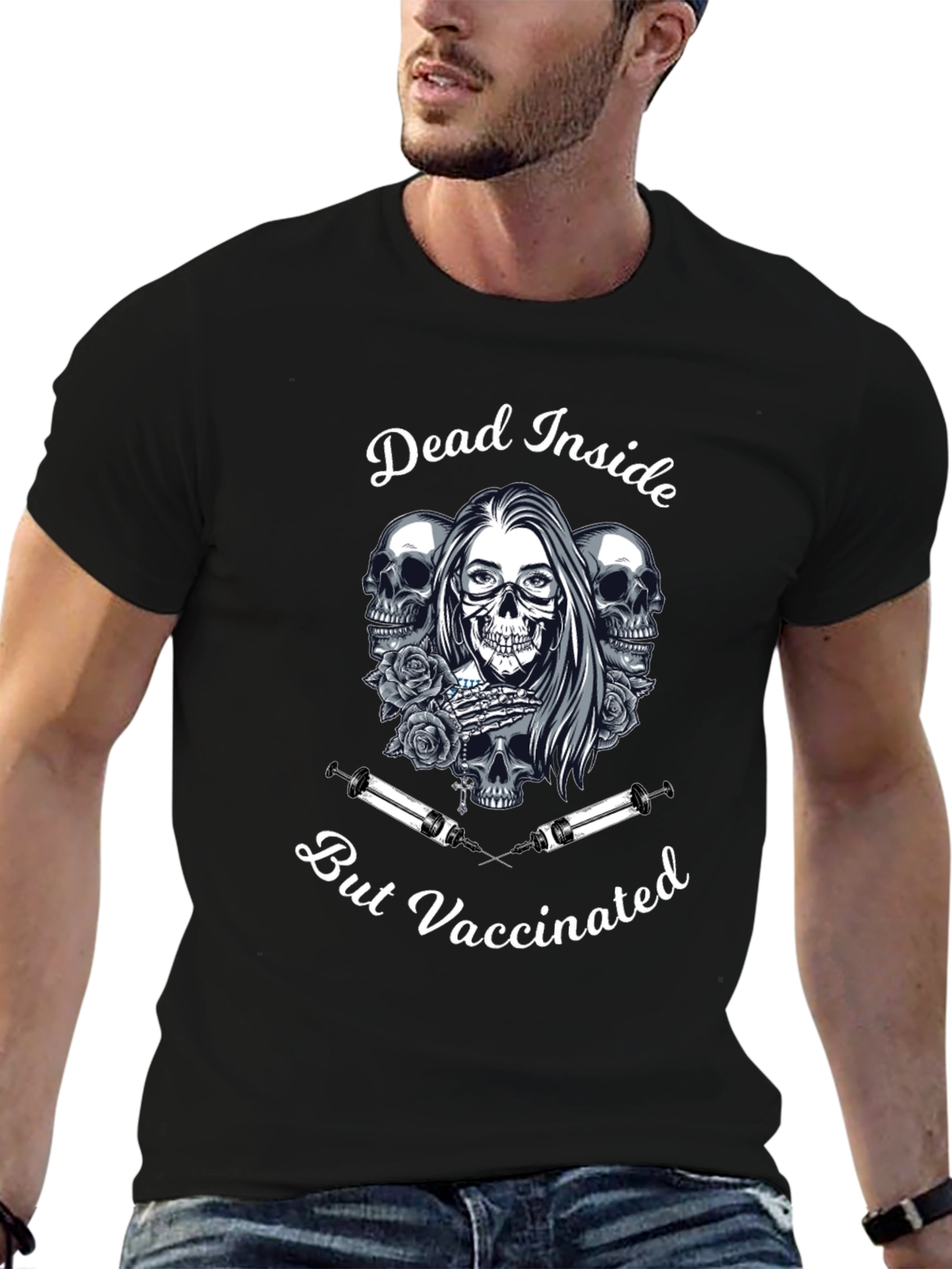 Dead Inside But Vaccinated Black T-Shirt