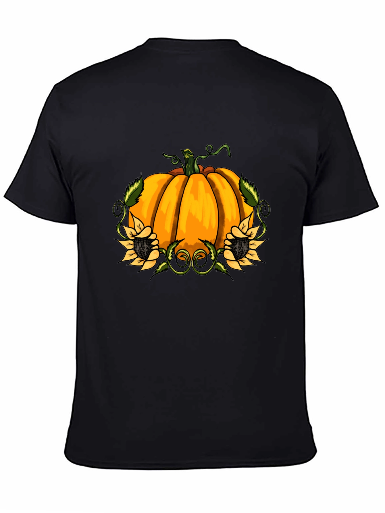 Pumpkin & Sunflower Graphic Print Black T-Shirt
