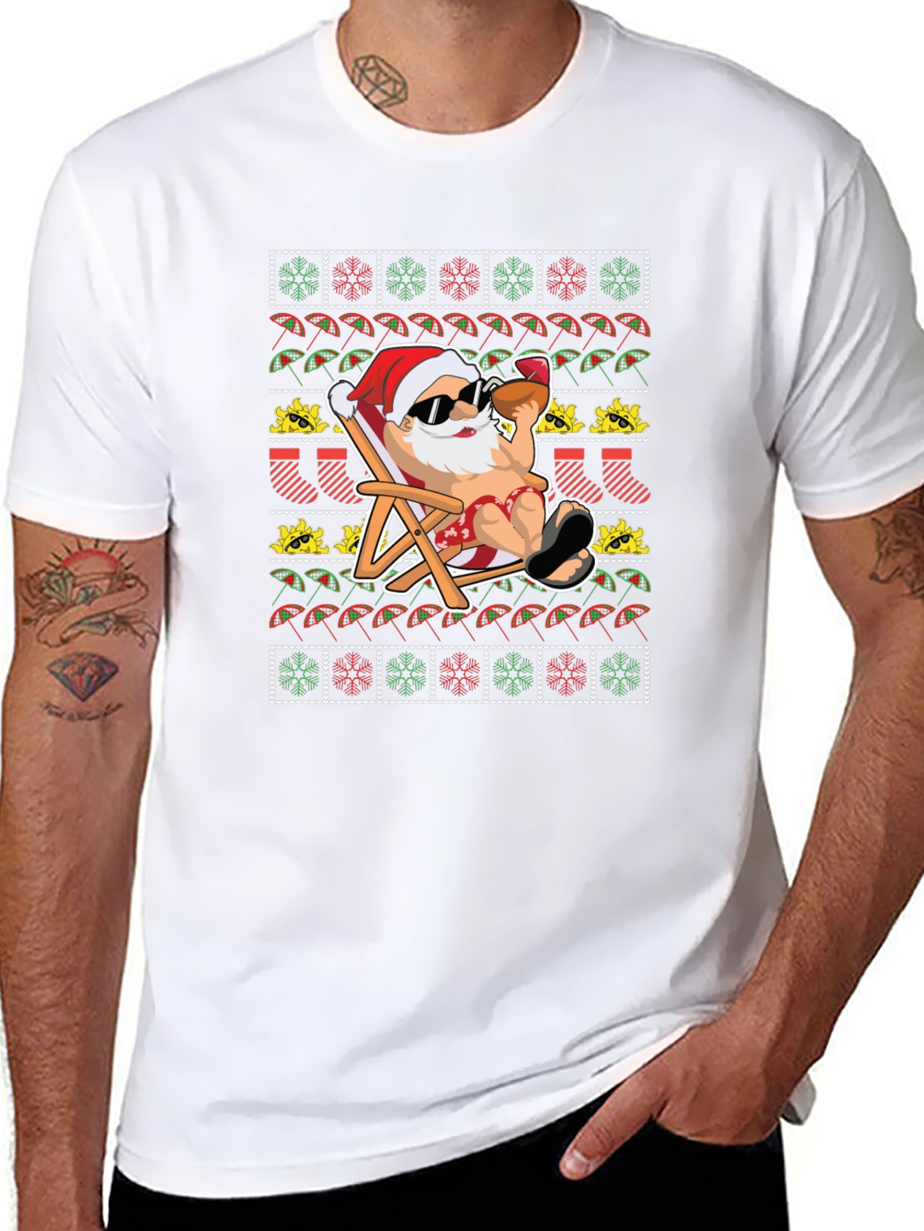 Santa on Vacation T-Shirt: Ugly Christmas Tee