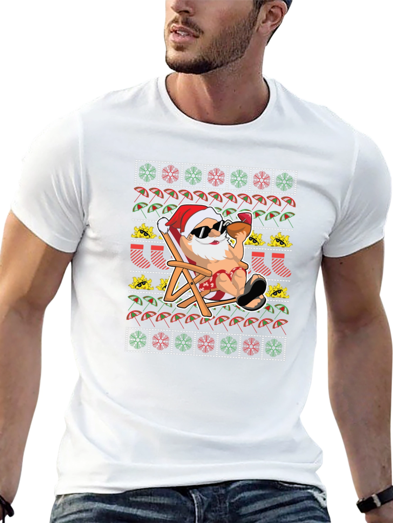 Santa on Vacation T-Shirt: Ugly Christmas Tee