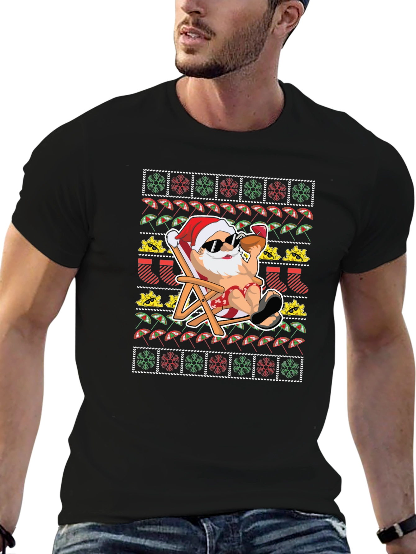 Santa on Vacation T-Shirt: Ugly Christmas Tee