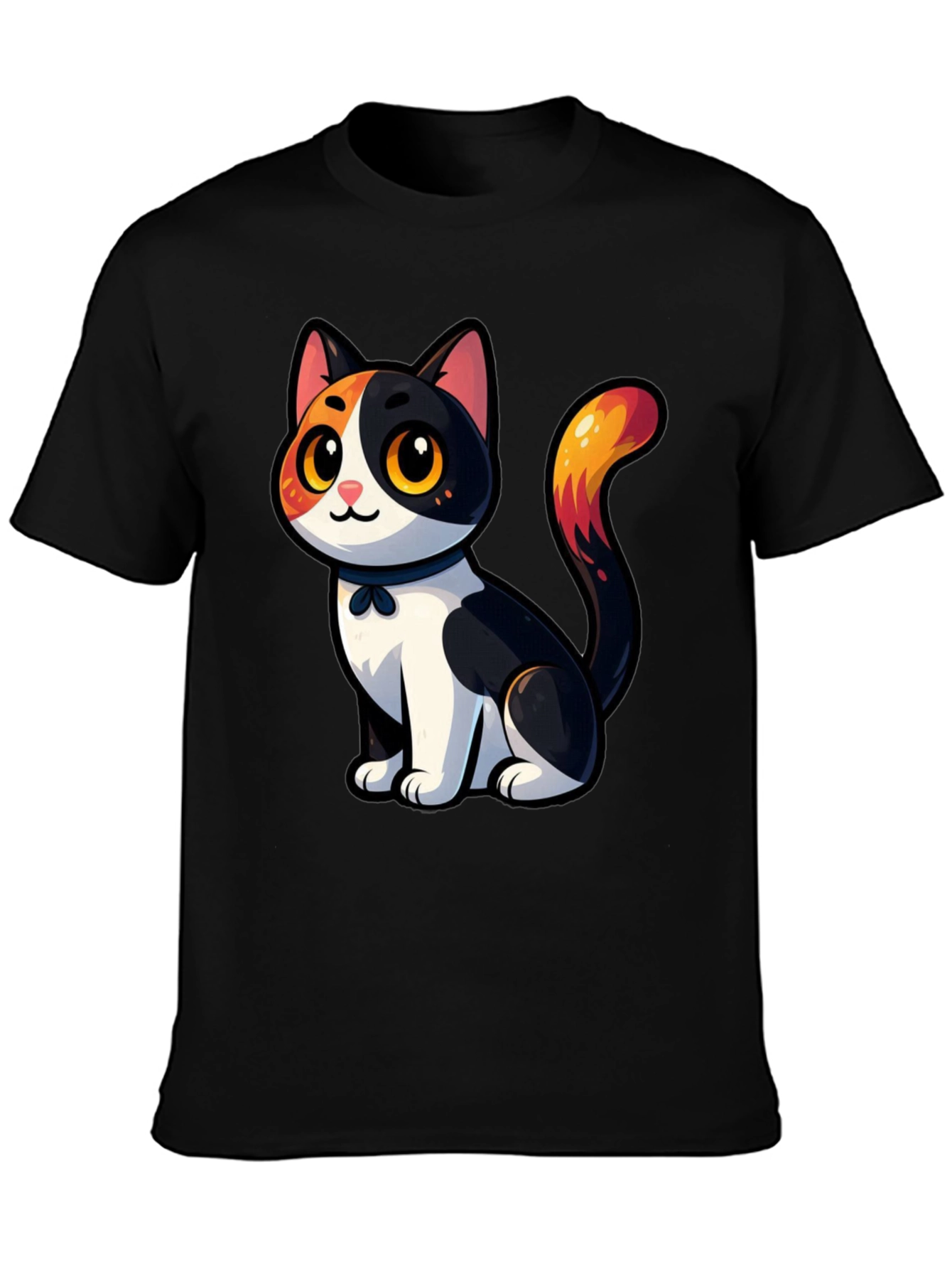 Cartoon Cat Graphic T-Shirt - Unisex Black Tee