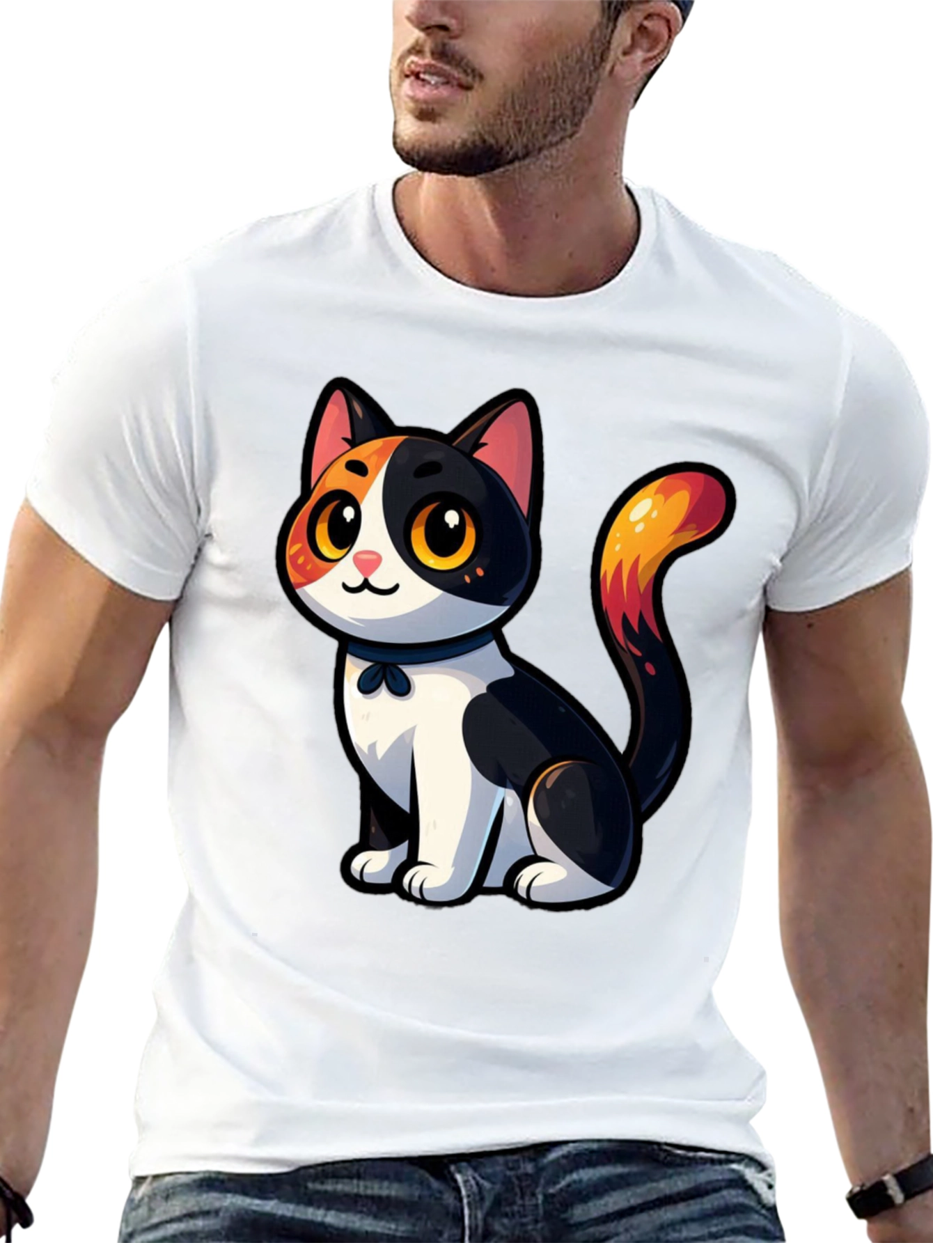 Cartoon Cat Graphic T-Shirt - Unisex Black Tee